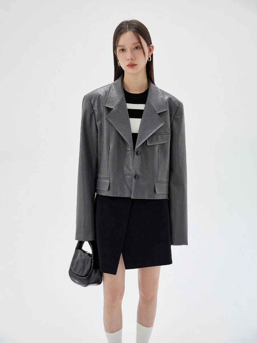 Cropped PU Blazer - Image 2