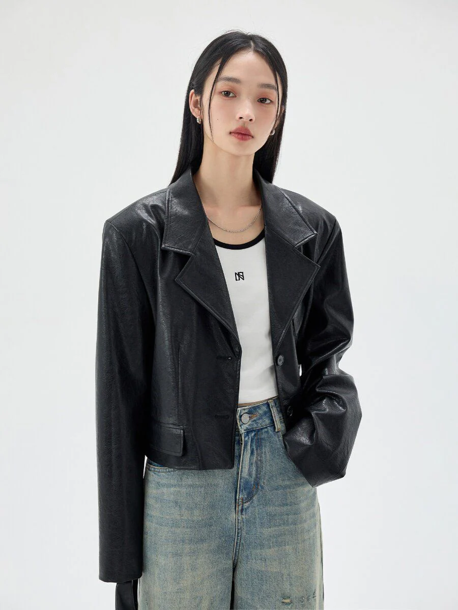 Cropped PU Blazer - Image 3
