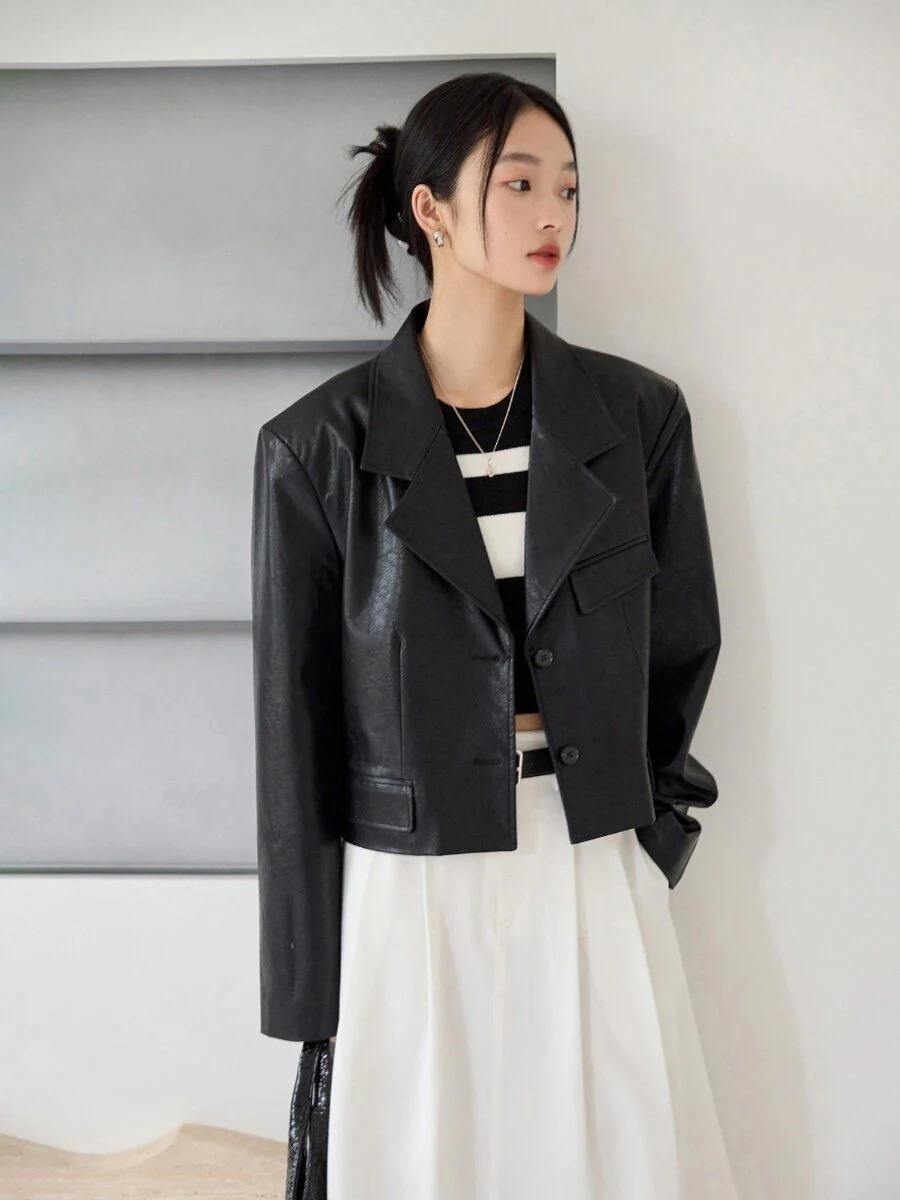 Cropped PU Blazer - Image 4