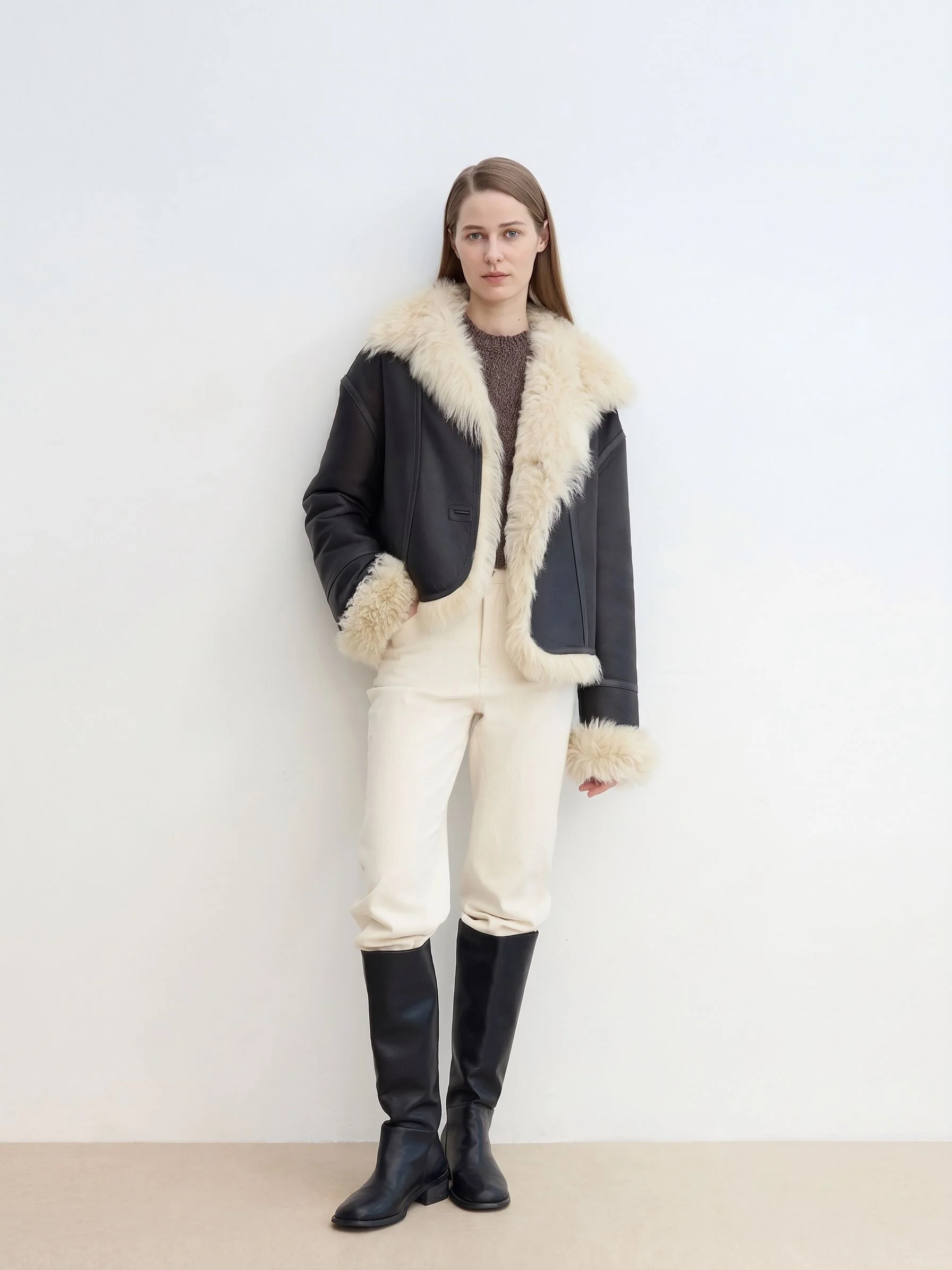 Cropped Shearling Jacket - Image 4
