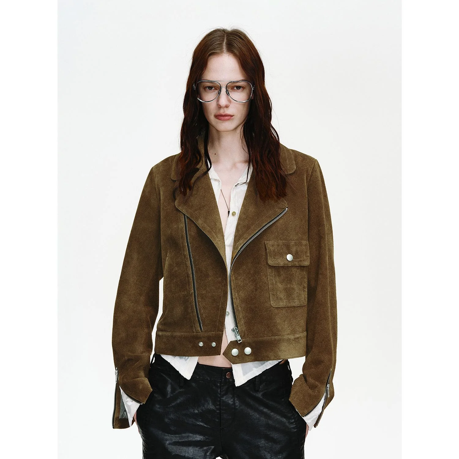 Cropped Suede Biker Jacket - Image 6