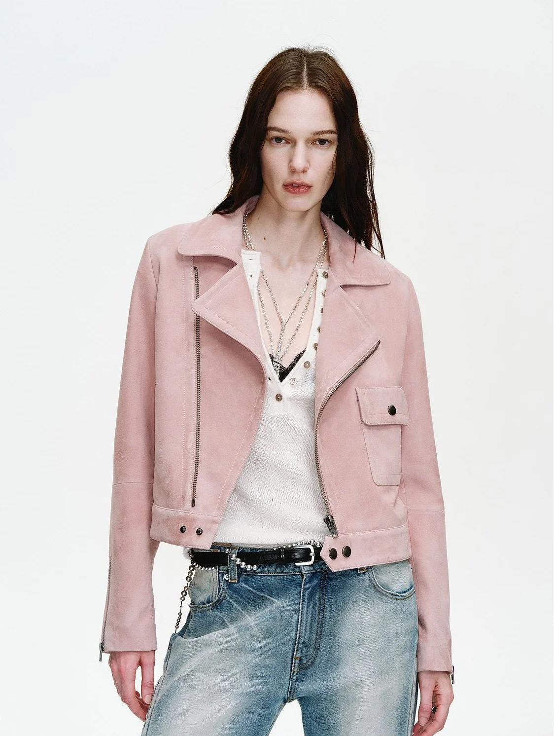 Cropped Suede Biker Jacket - Image 8