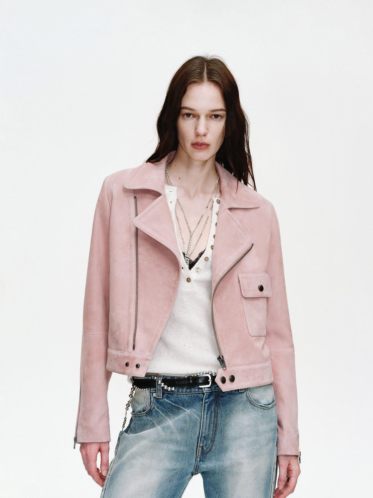 Cropped Suede Moto Jacket