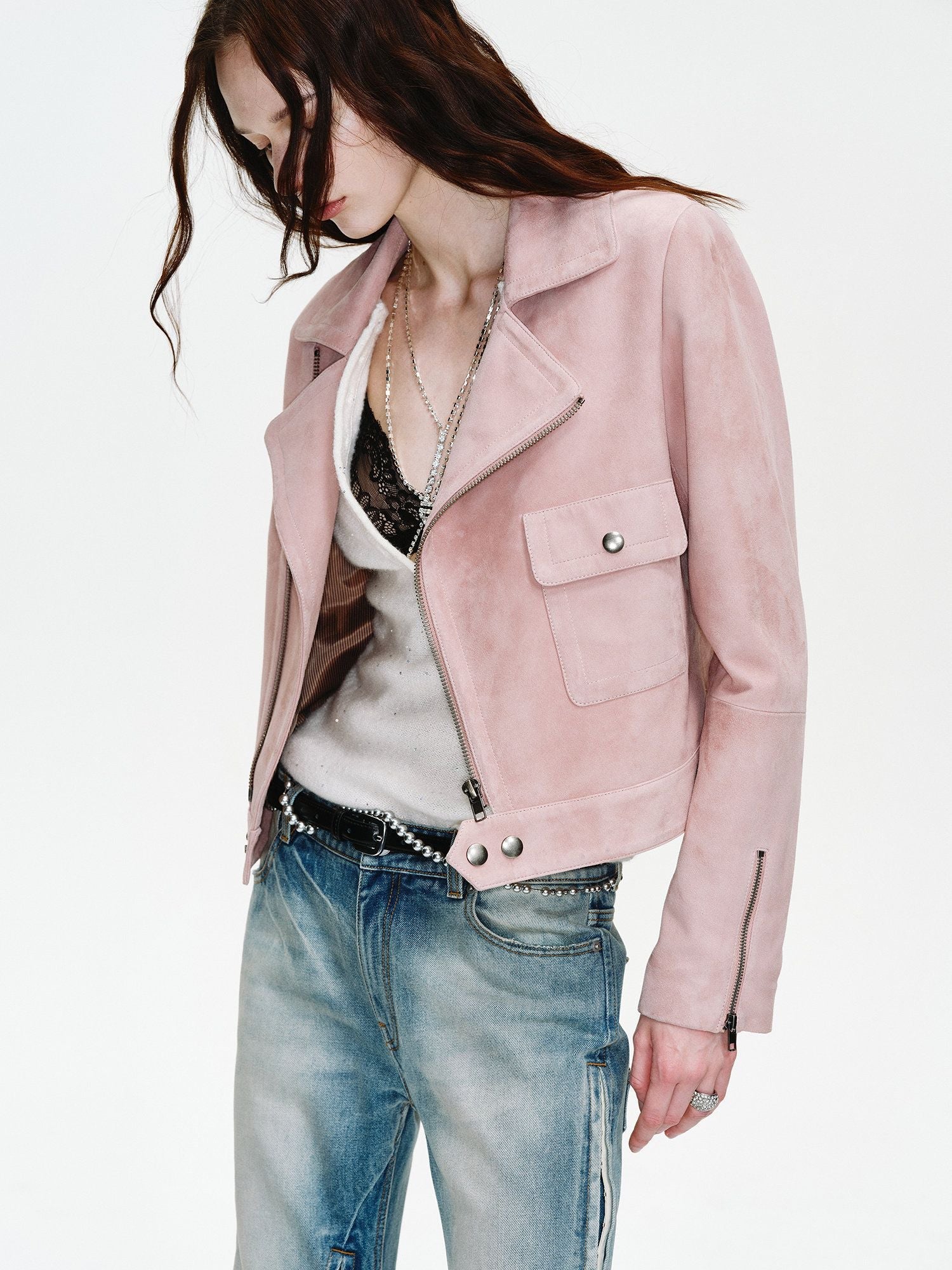 Cropped Suede Moto Jacket - Image 2