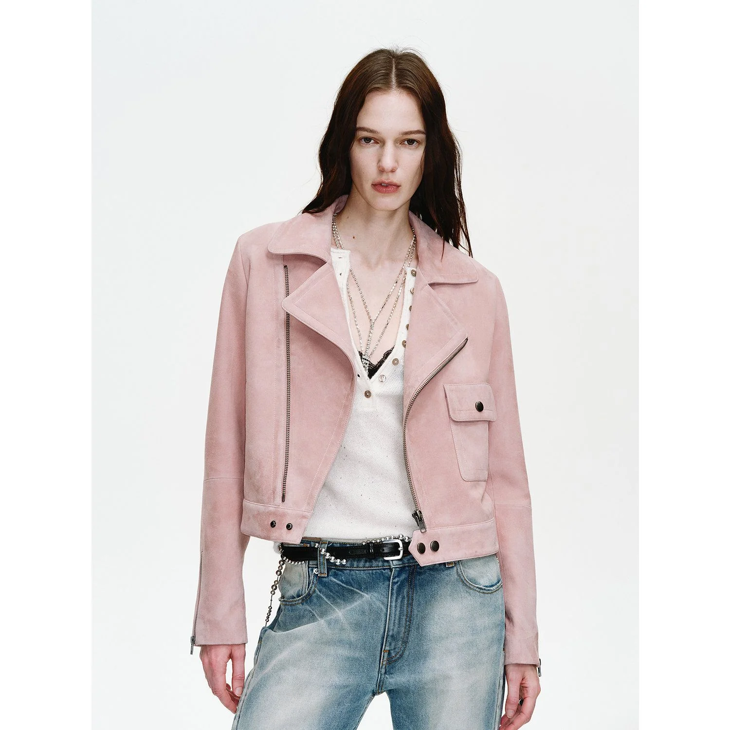 Cropped Suede Moto Jacket - Image 6