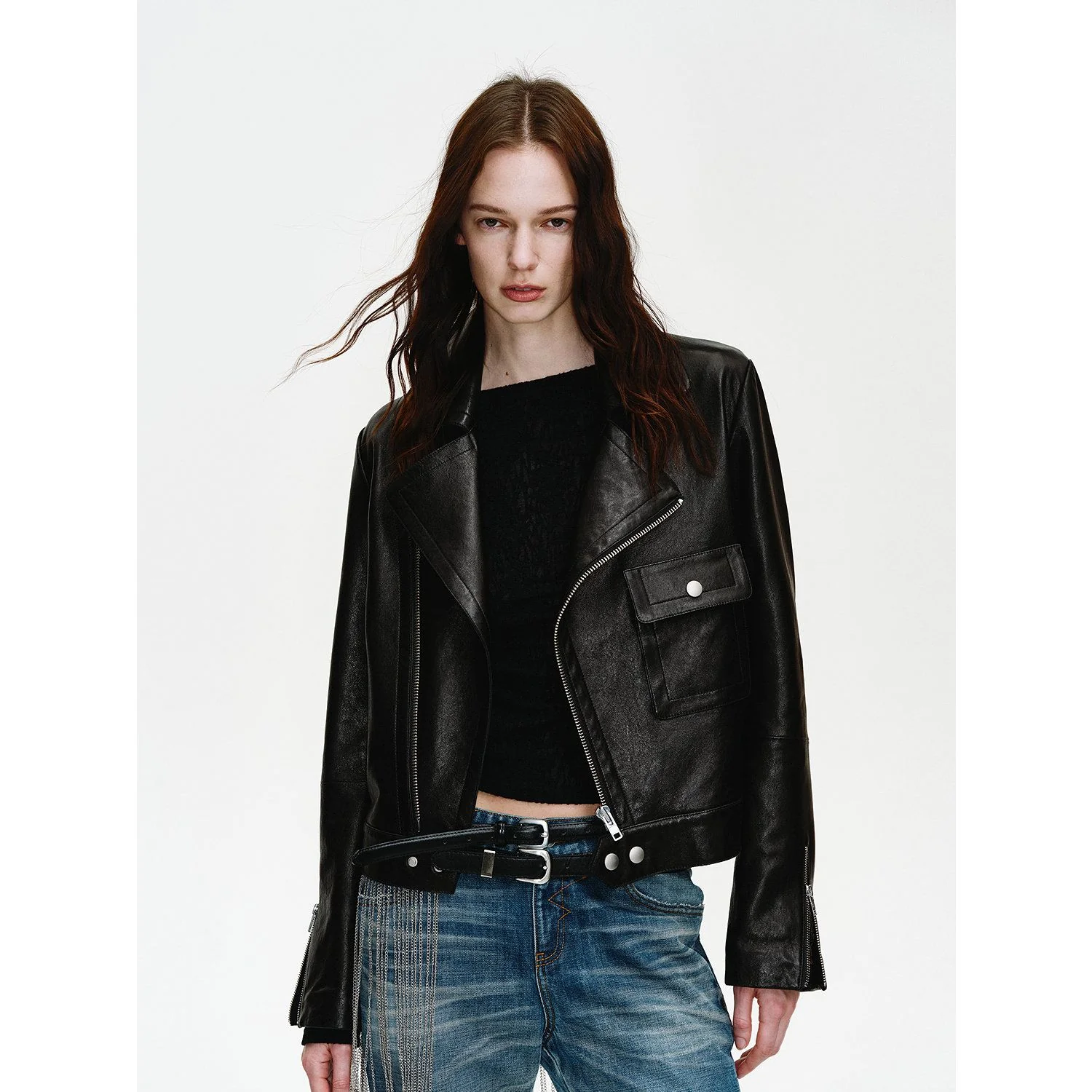 Cropped Suede Moto Jacket - Image 8