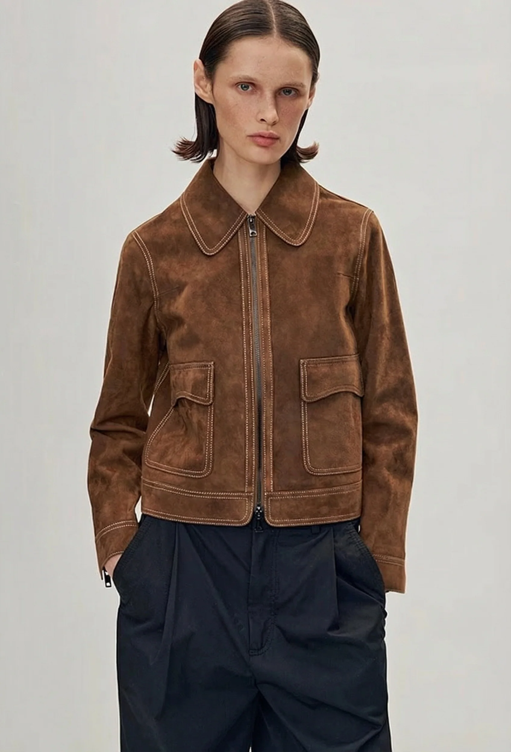 Cropped Suede Zip Jacket