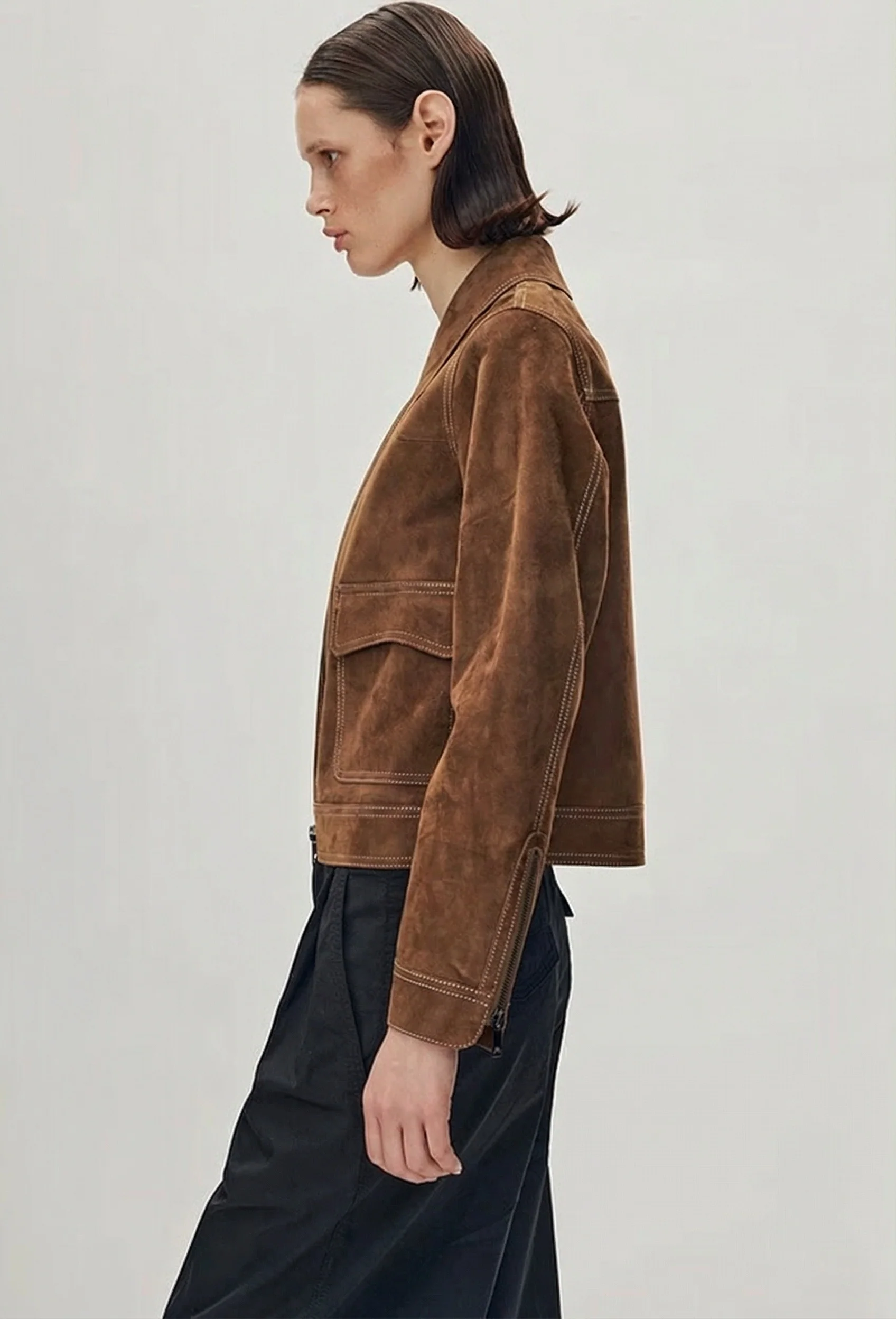 Cropped Suede Zip Jacket - Image 2