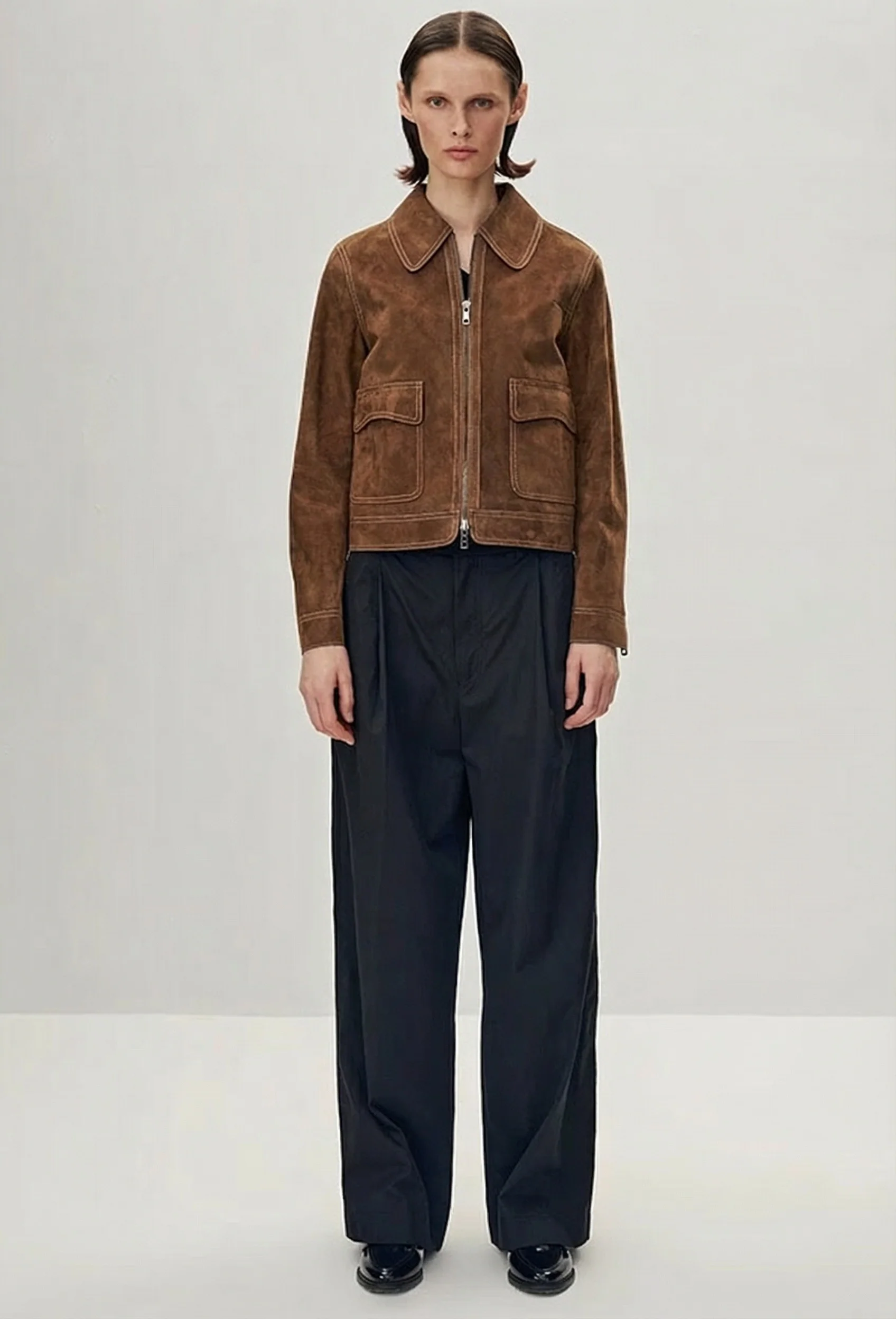 Cropped Suede Zip Jacket - Image 3