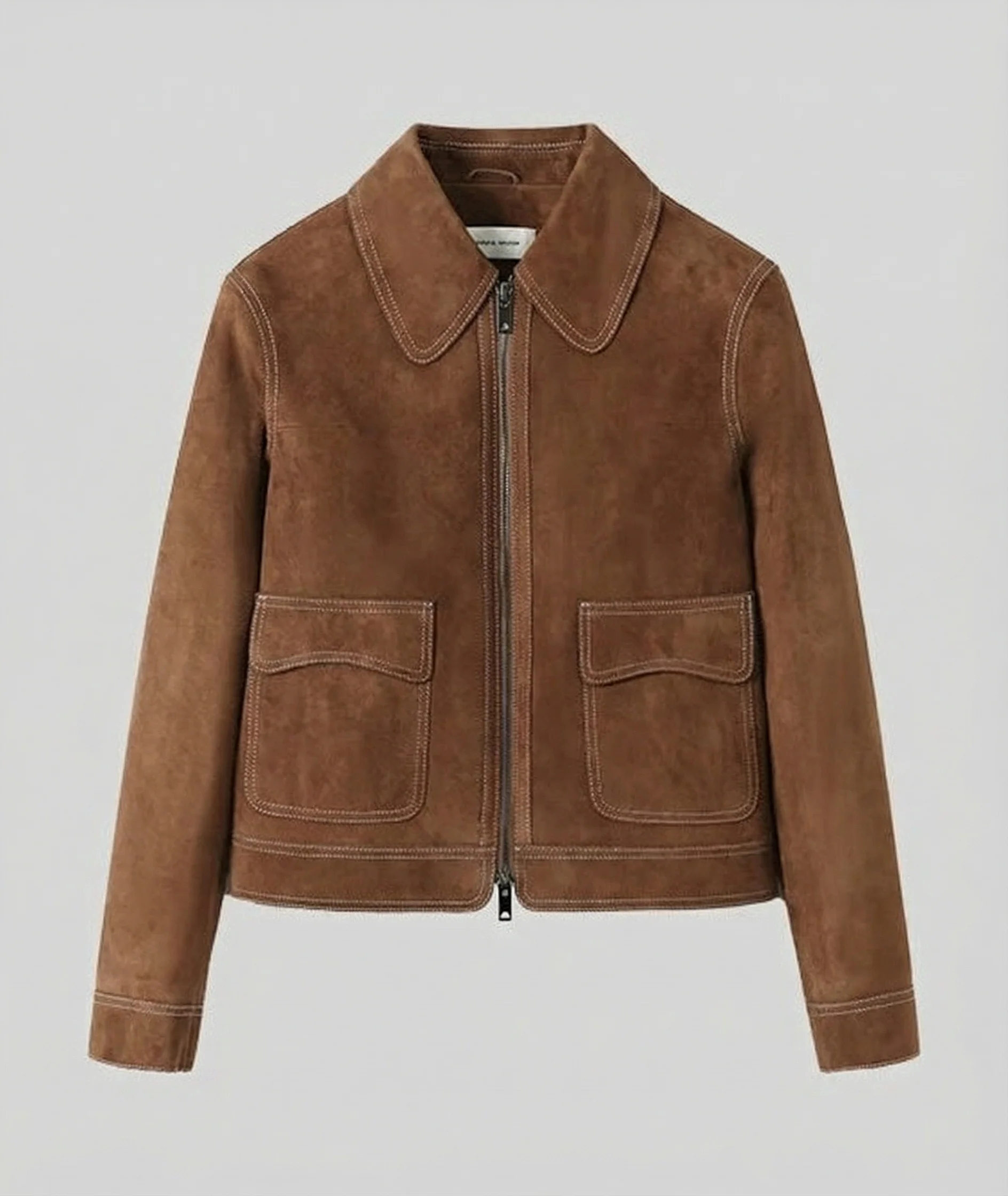 Cropped Suede Zip Jacket - Image 6