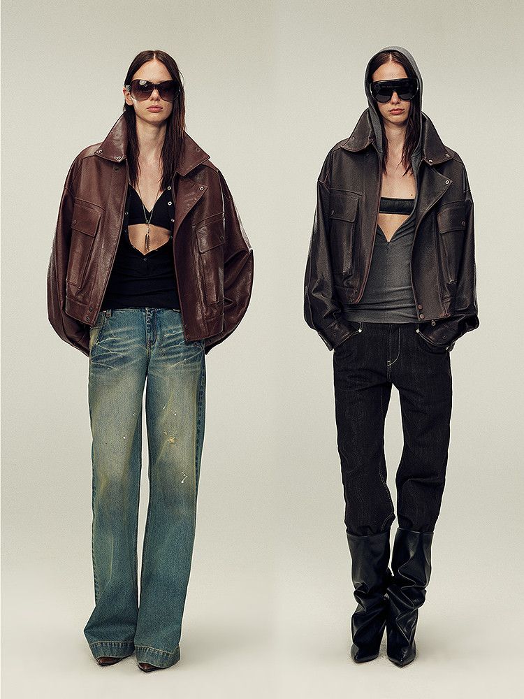 Cropped Utility Leather Jacket - Image 3