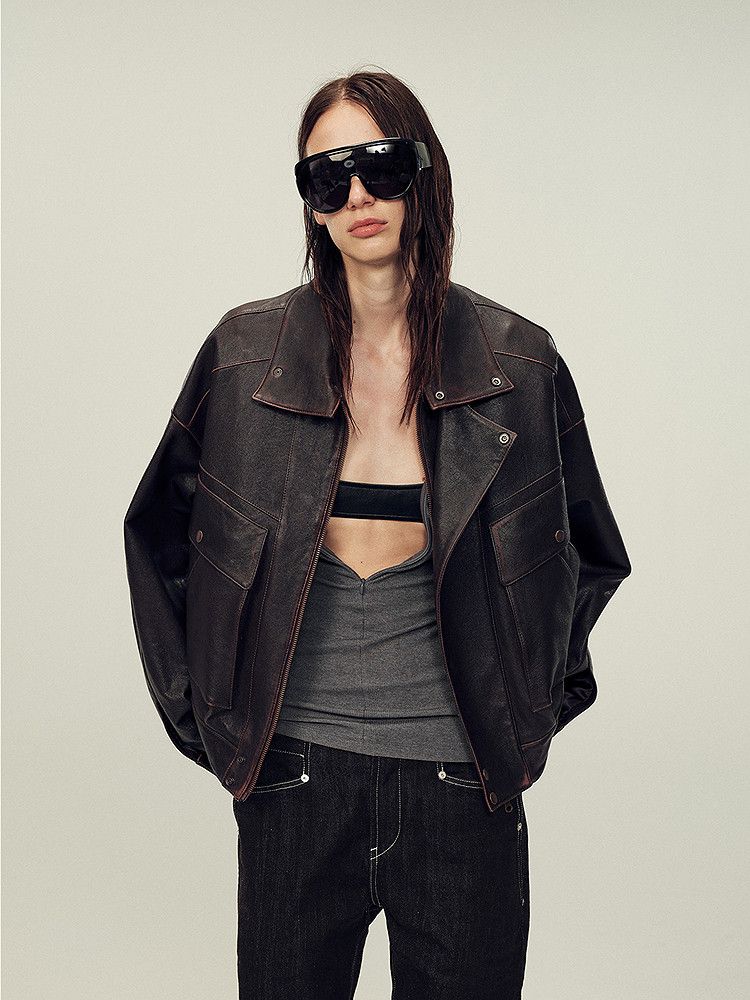 Cropped Utility Leather Jacket - Image 5