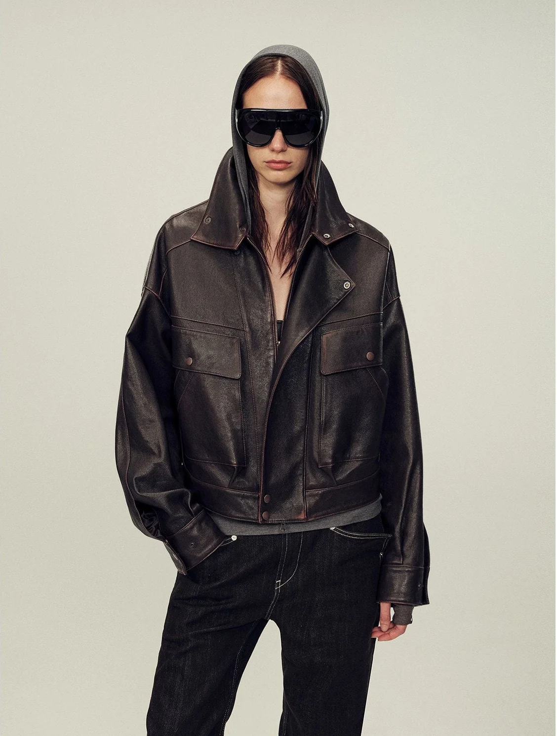 Cropped Utility Leather Jacket - Image 6