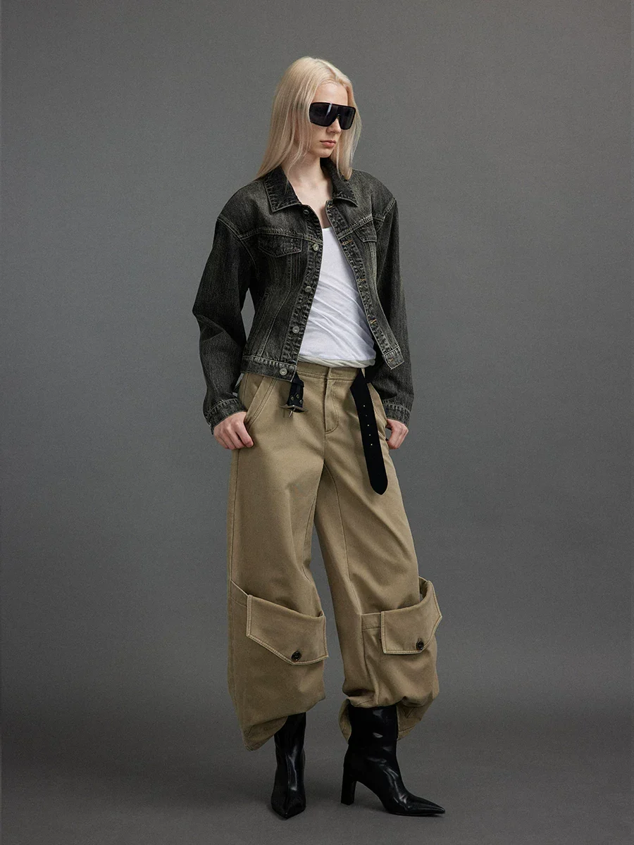 Cropped Washed Denim Jacket - Image 3