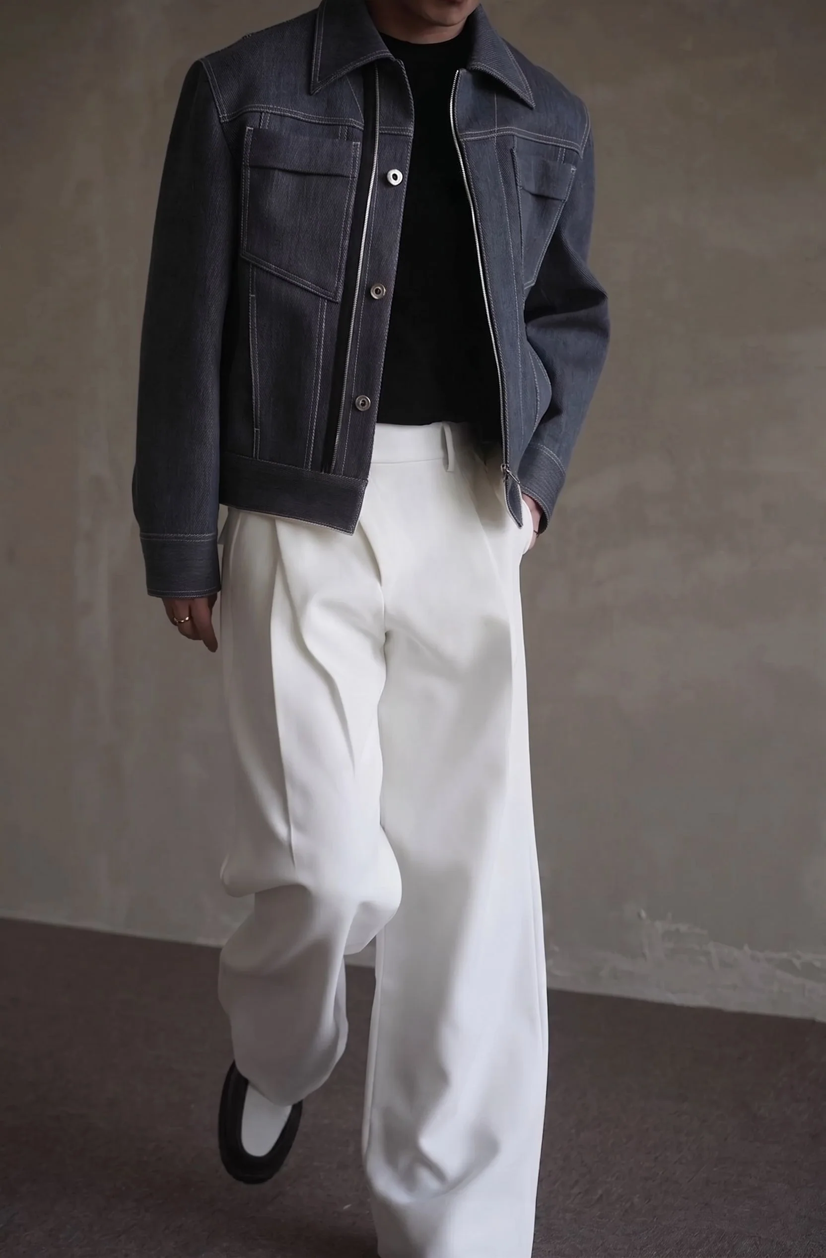 Cropped Zip Denim Jacket - Image 2