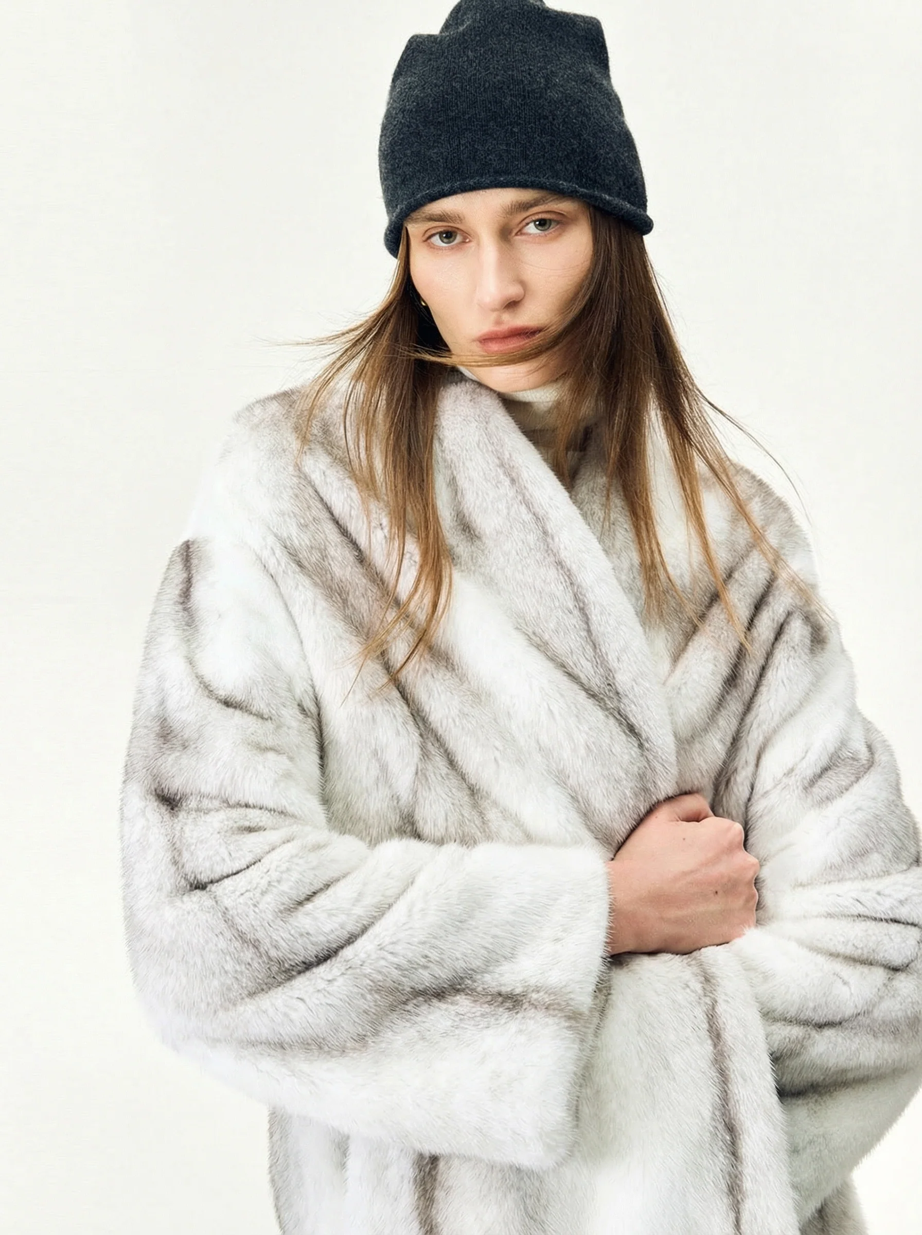 Cross Mink V-Neck Coat - Image 3