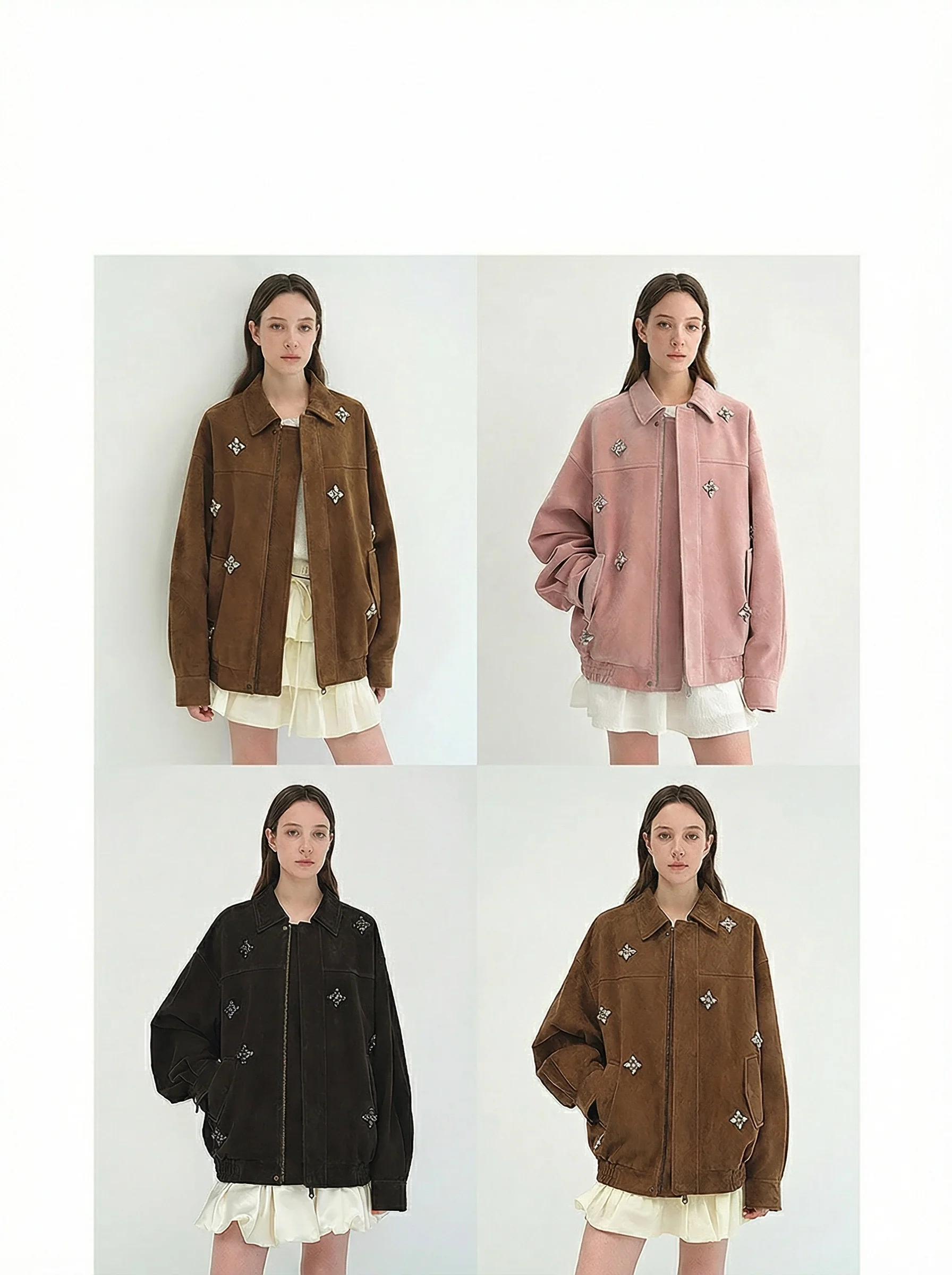 Crystal Embellished Reverse Suede Zip Jacket