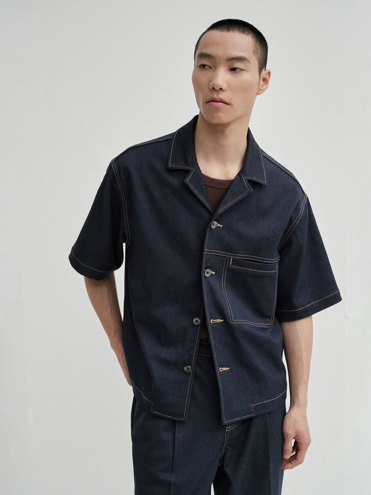 Cuban Collar Denim Overshirt - Image 2