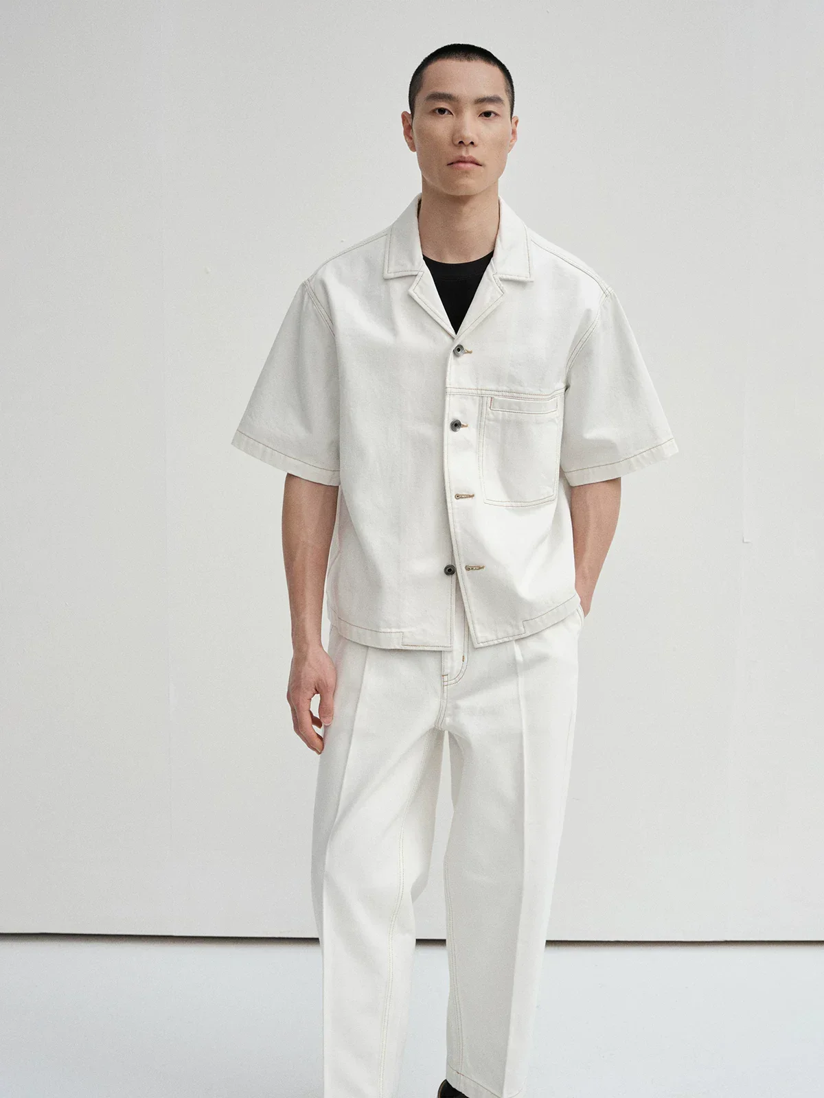 Cuban Collar Denim Overshirt - Image 3