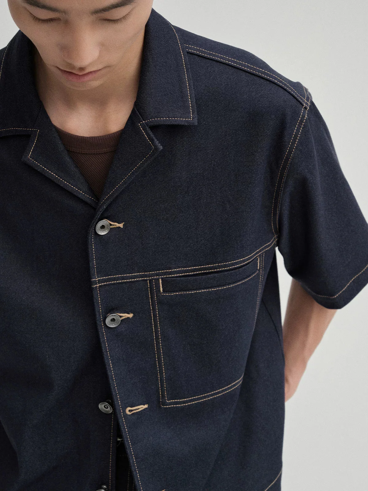Cuban Collar Denim Overshirt - Image 5