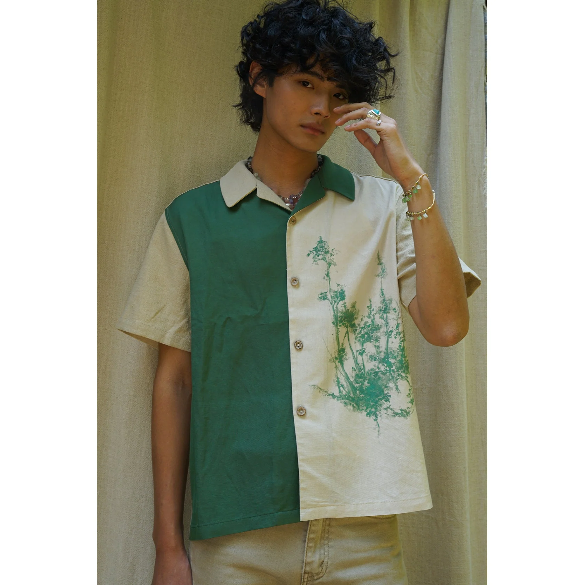 Cuban Collar Split-Design Shirt - Image 2