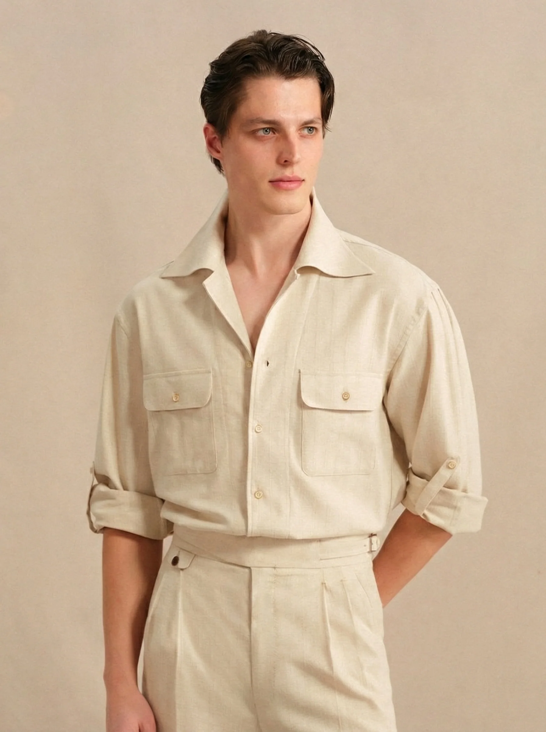 Cuban-Collar Two-Pocket Shirt