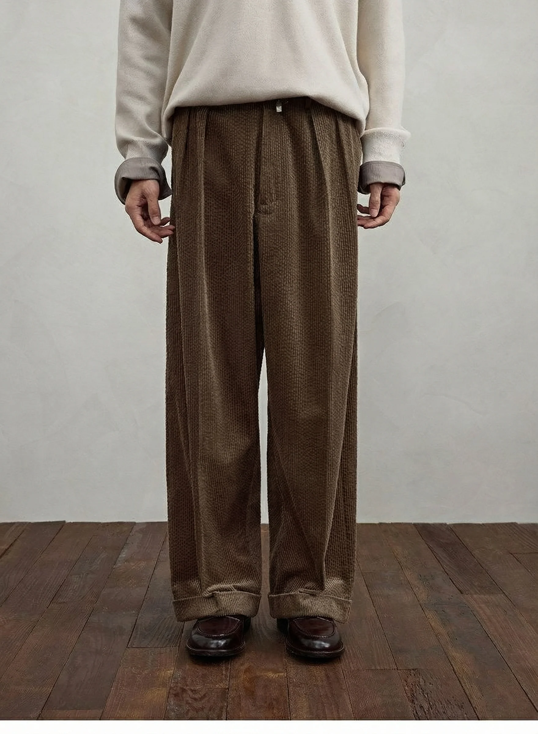 Cuffed Corduroy Double-Pleat Trousers - Image 7