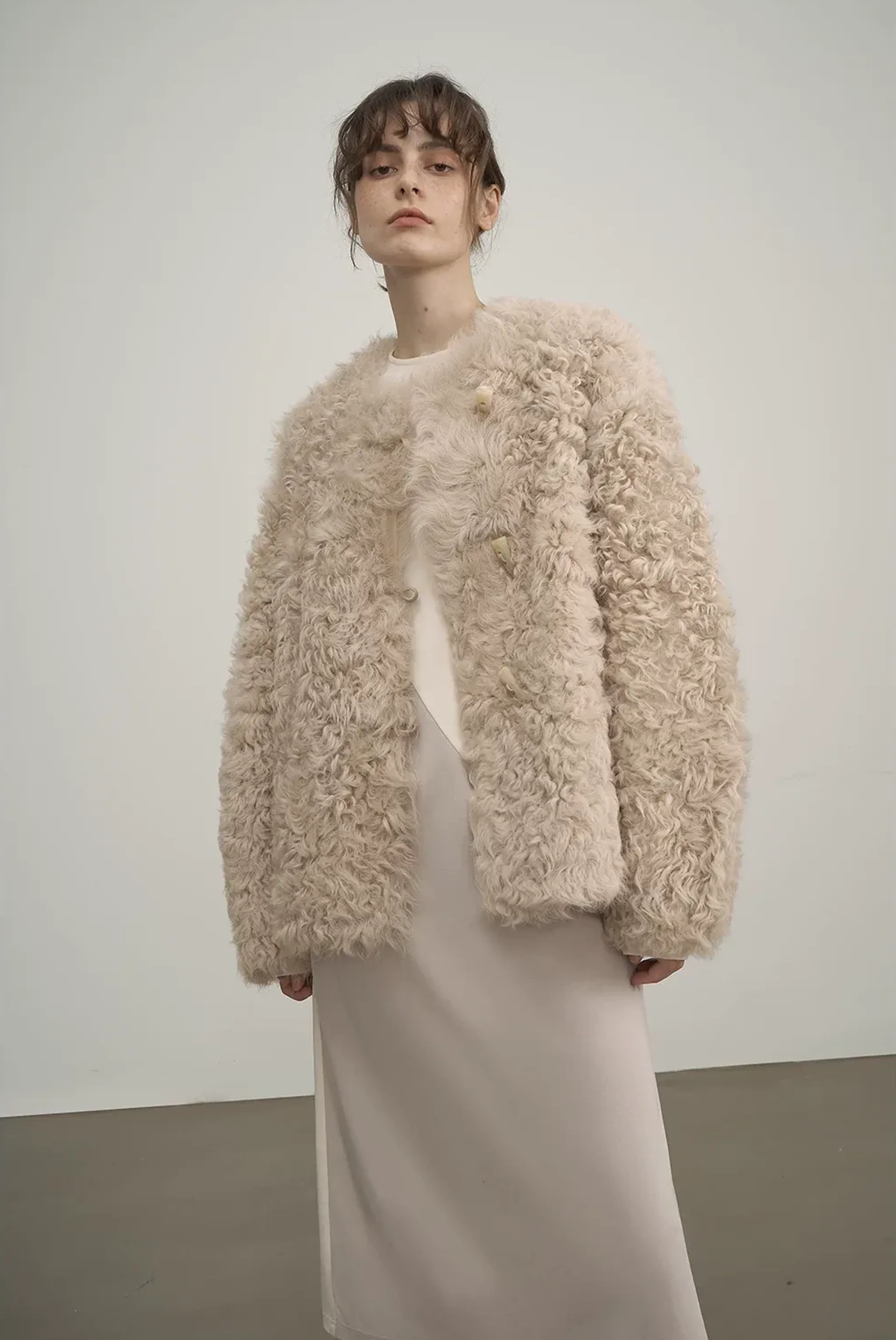 Curly Apricot Faux Shearling Coat - Image 7