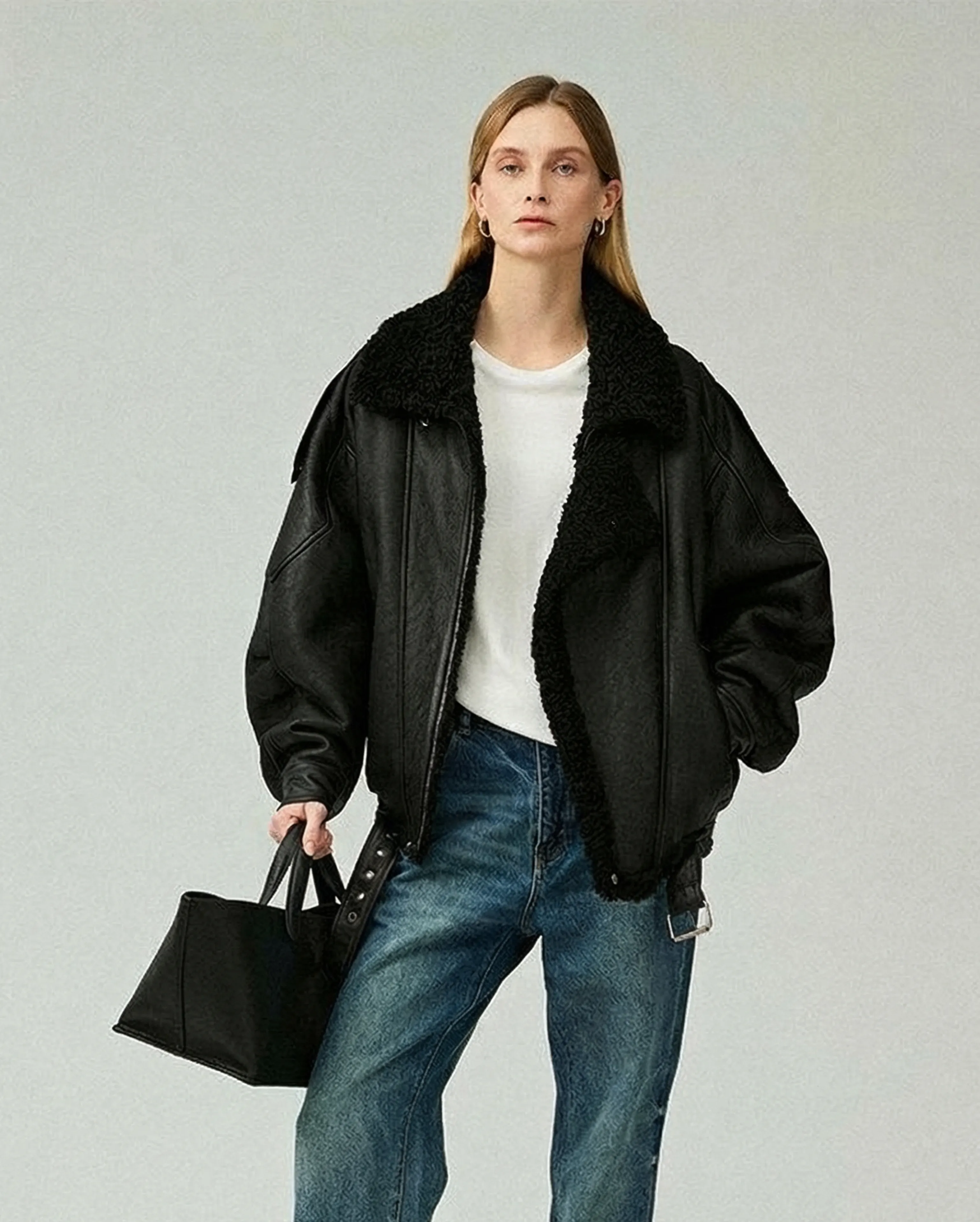 Curly Lambskin Aviator Jacket - Image 5