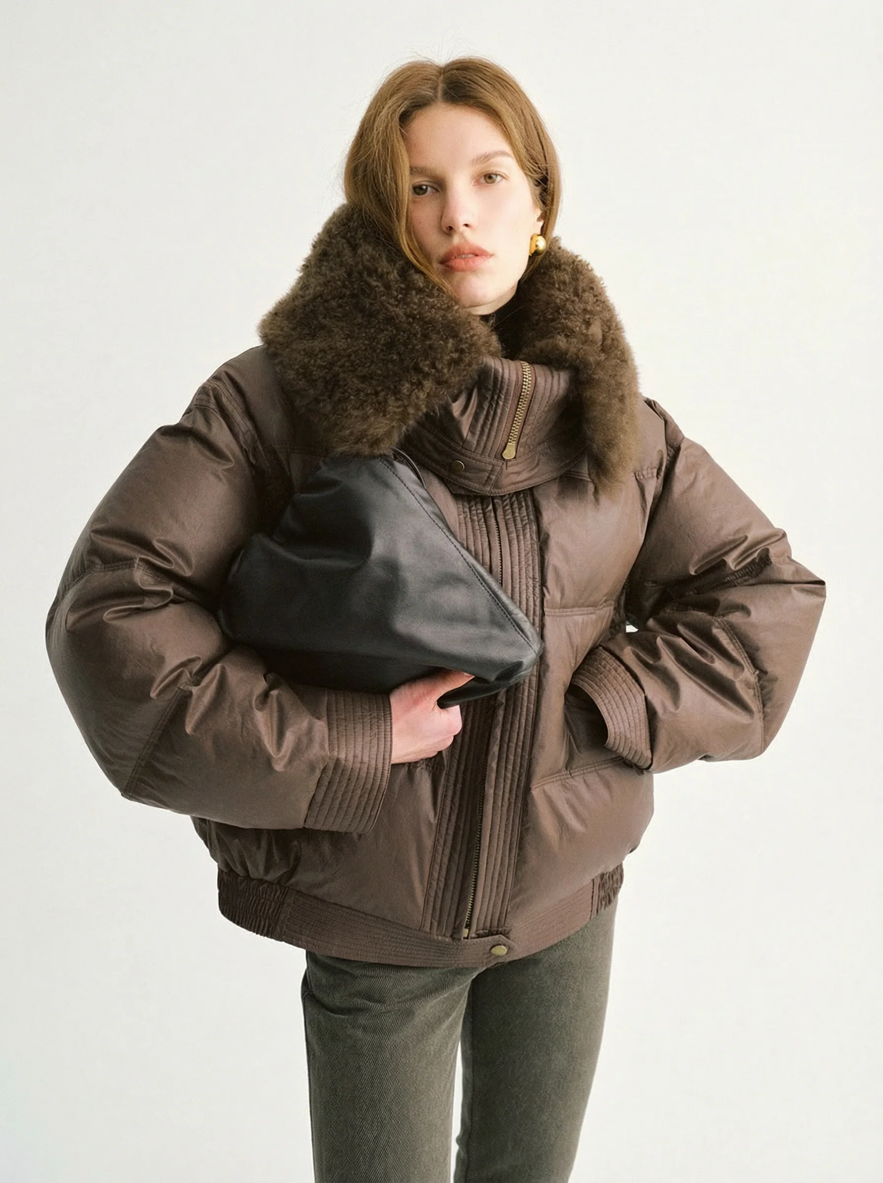 Curly Shearling Collar Down Jacket