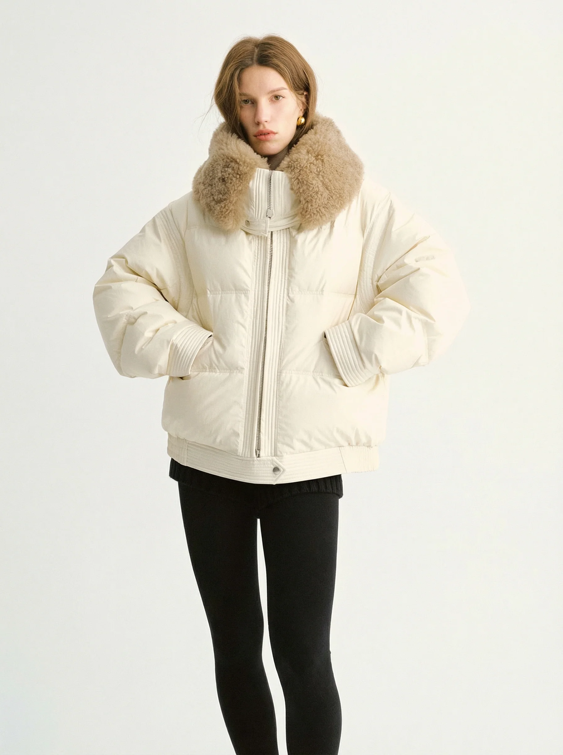 Curly Shearling Collar Down Jacket - Image 3