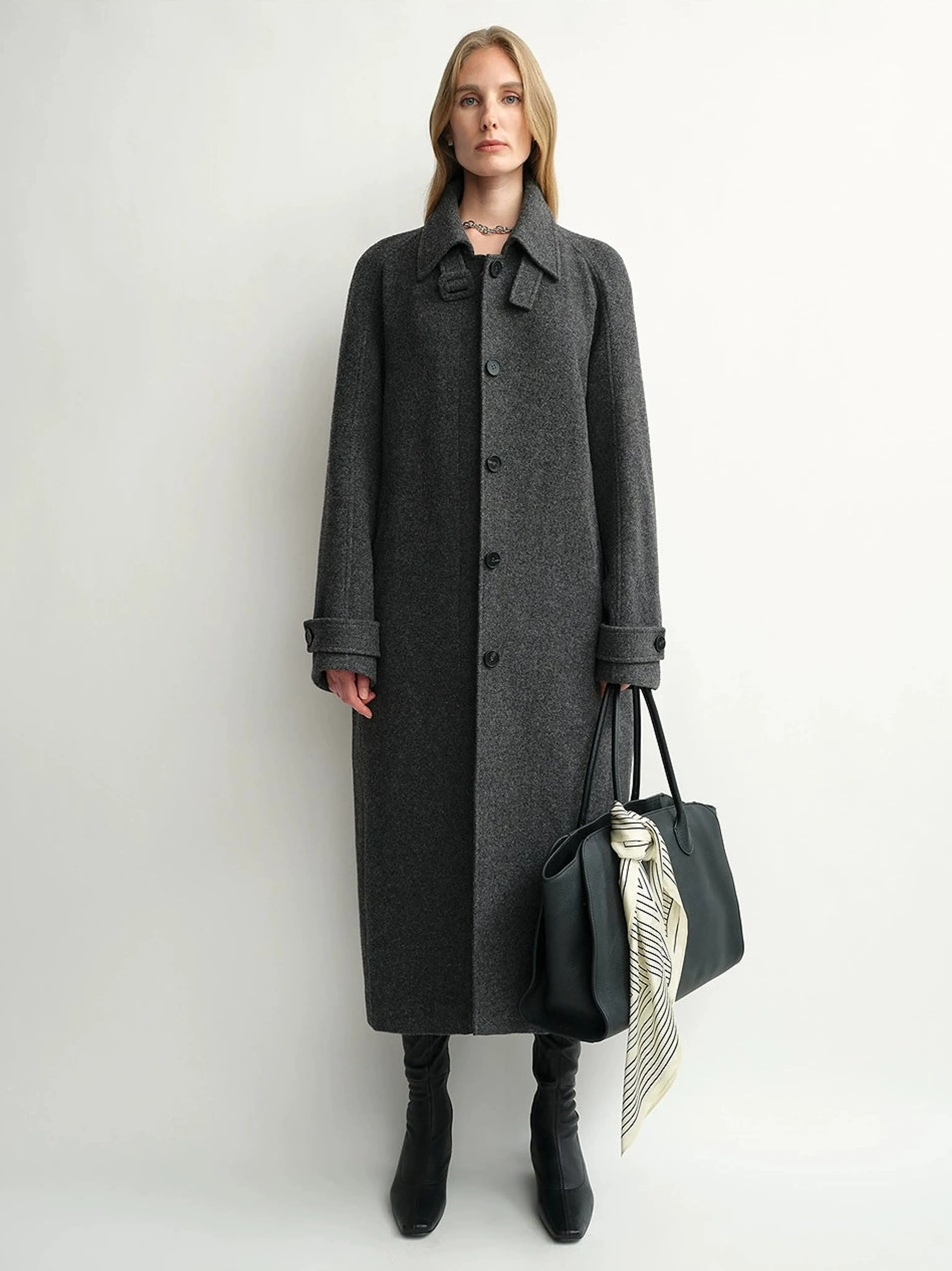 Curved Cocoon Wool Coat - Image 8
