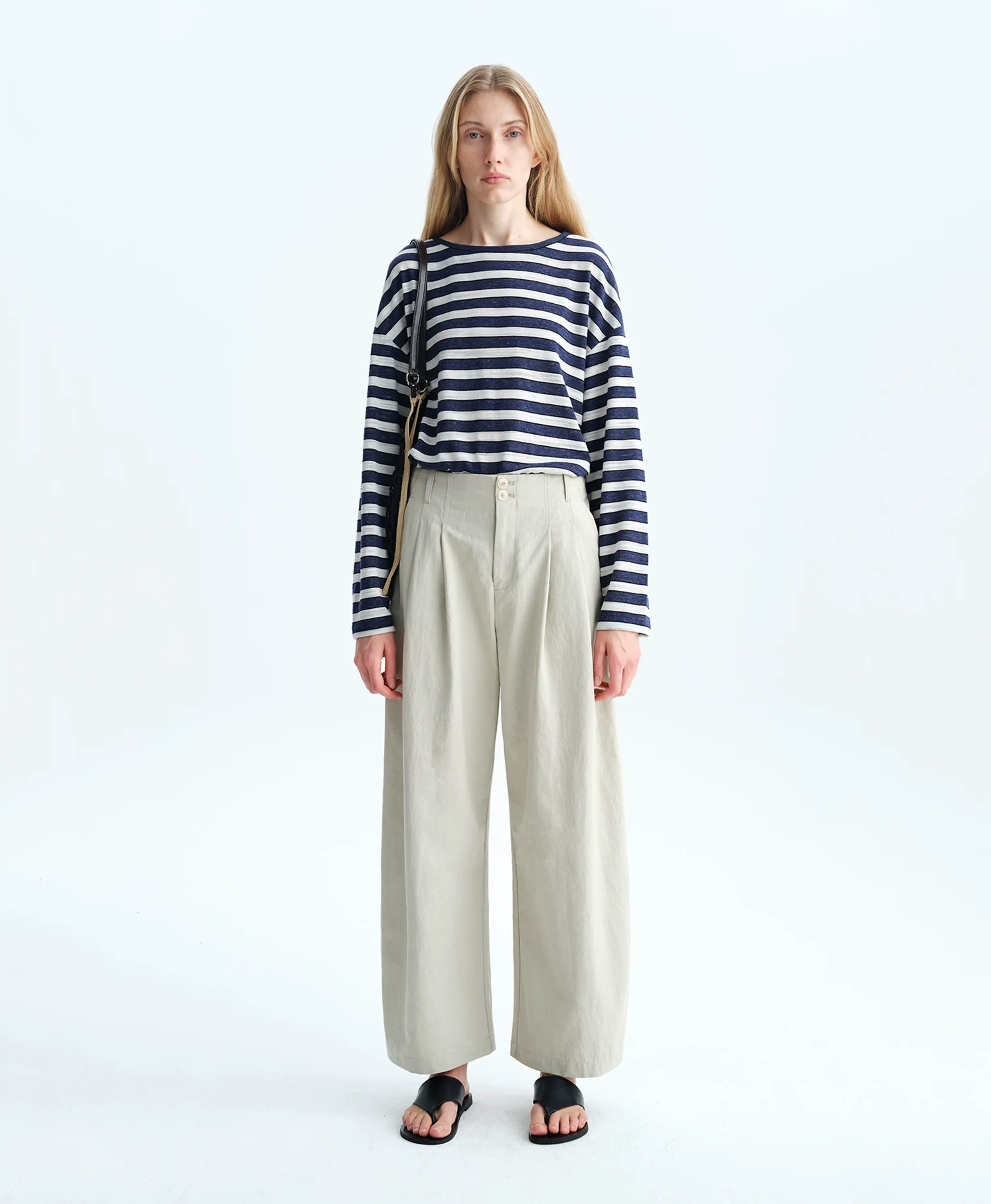 Curved Double-Pleat Wide-Leg Trousers - Image 5