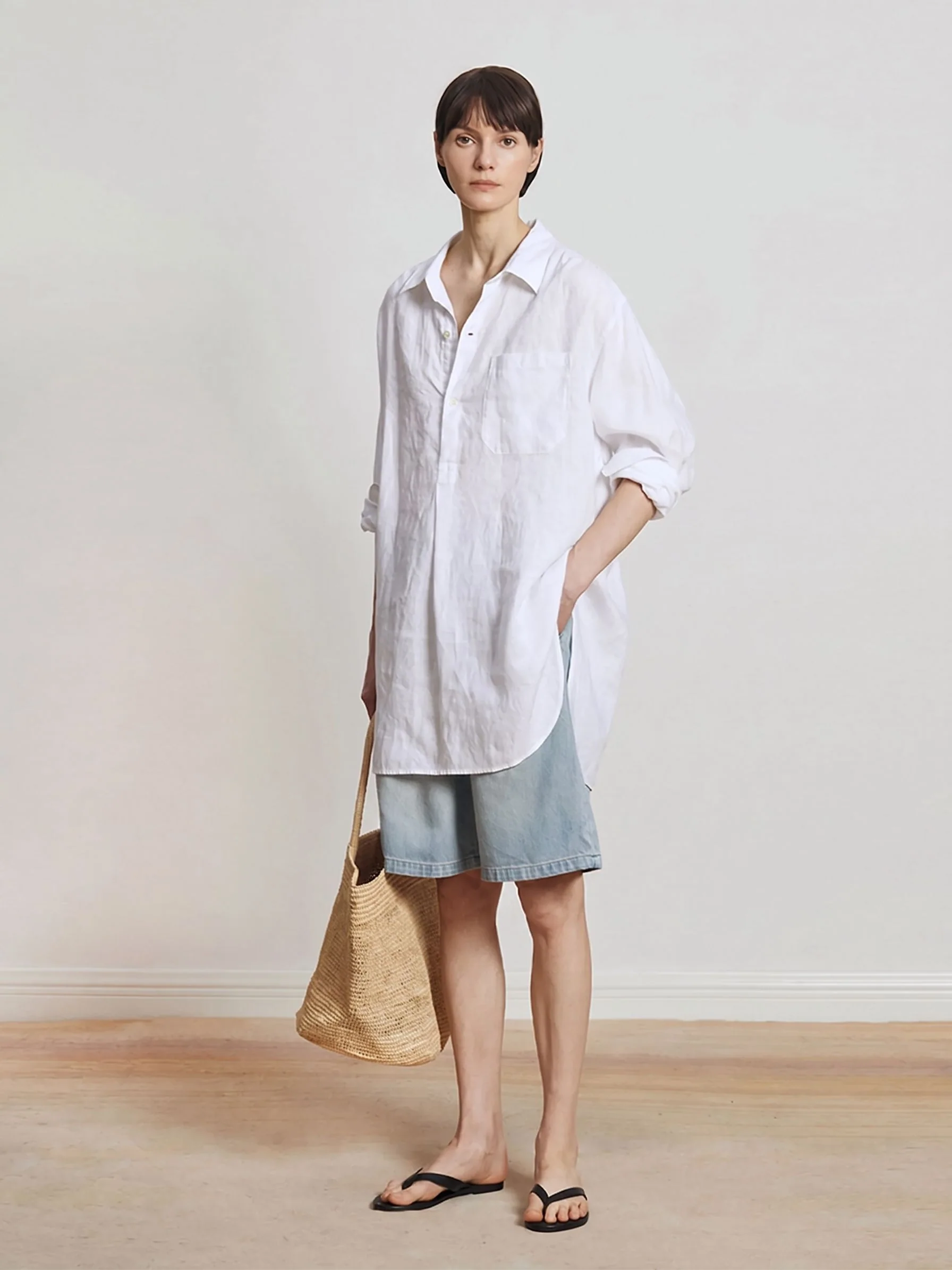 Curved Hem Linen Shirt
