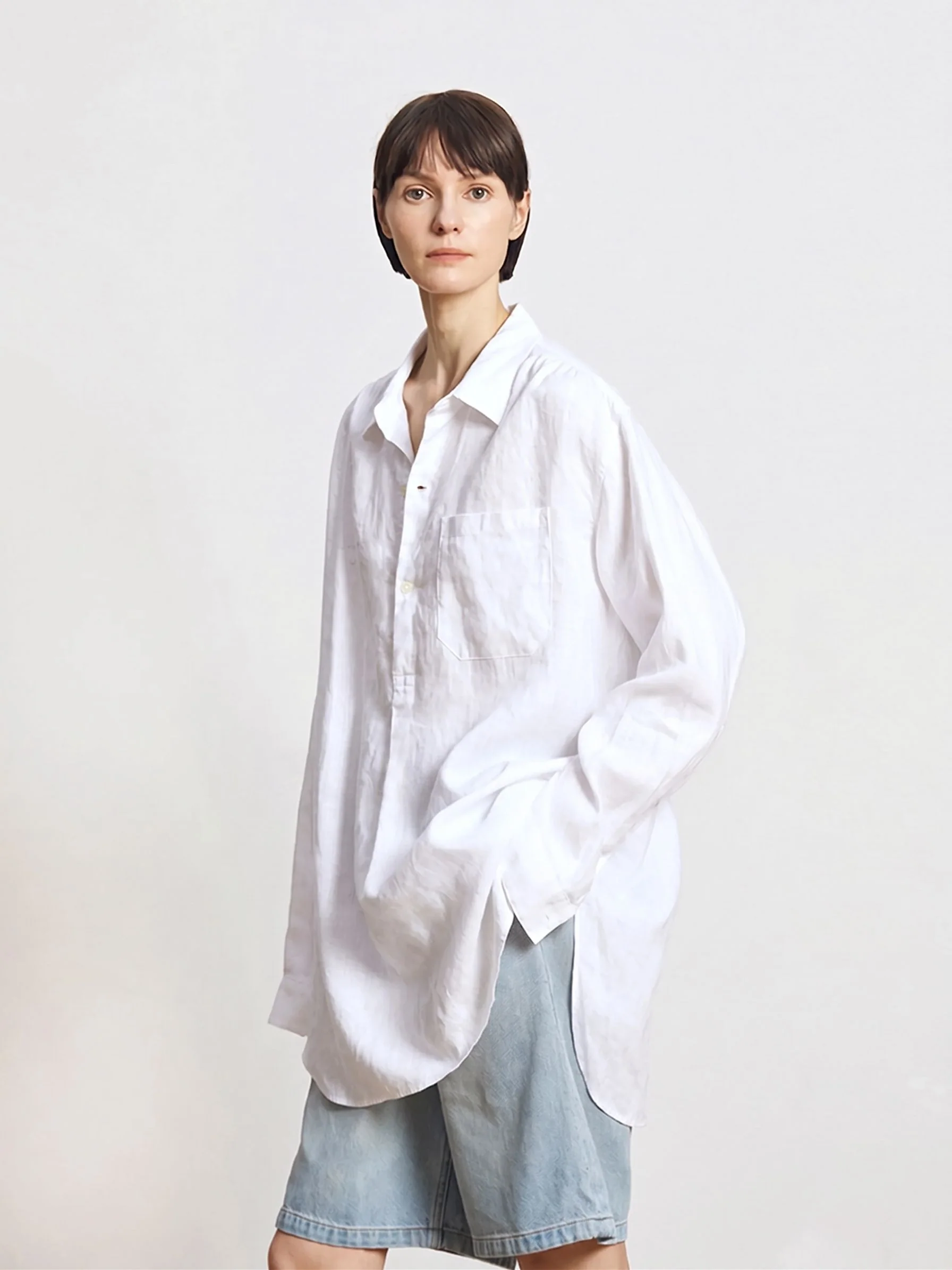 Curved Hem Linen Shirt - Image 3