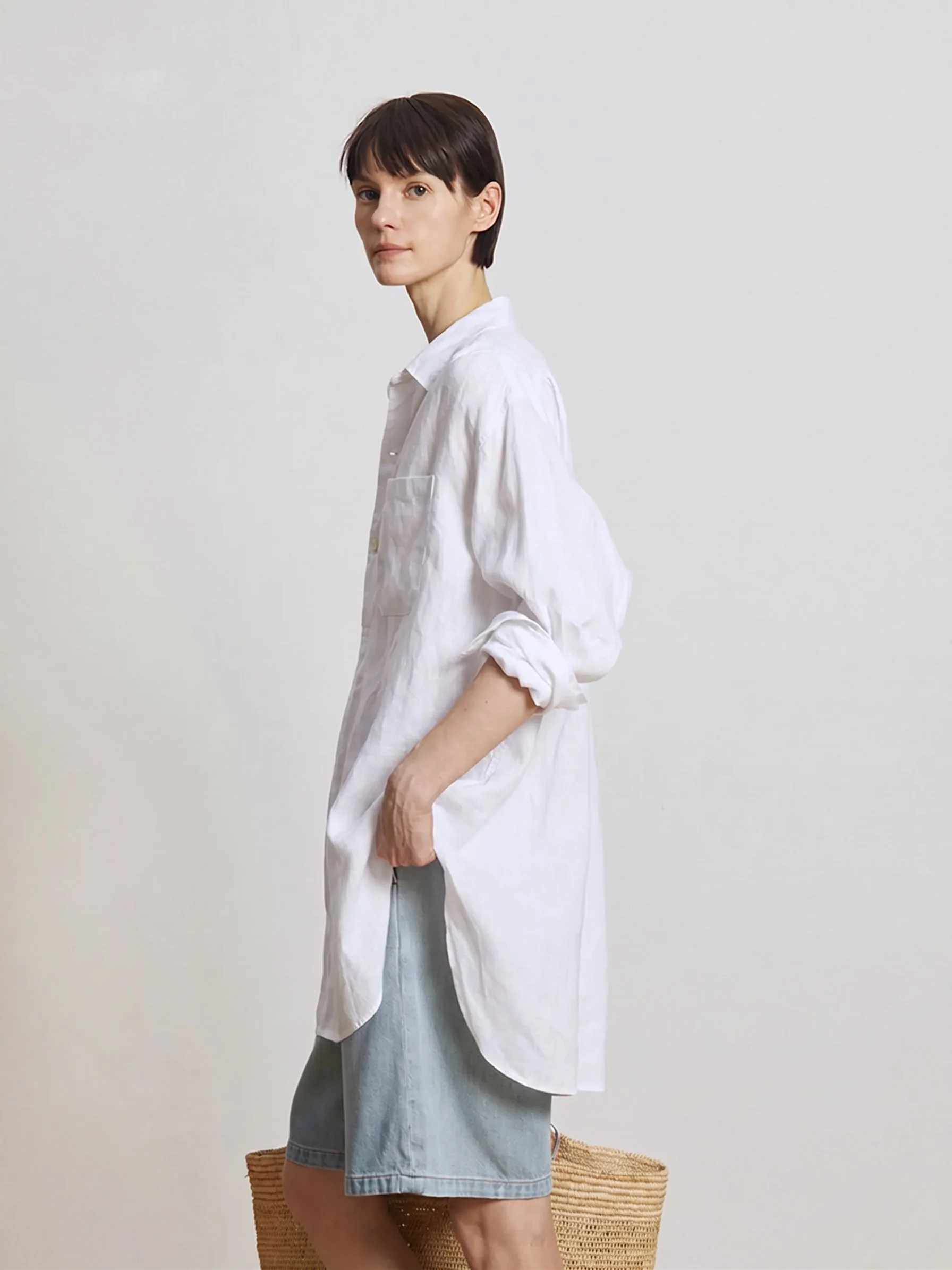 Curved Hem Linen Shirt - Image 5