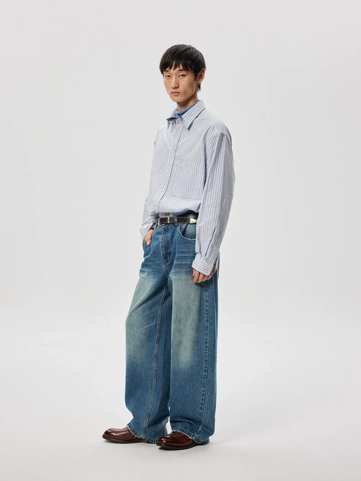 Curved-Leg Heavyweight Slub Denim Jeans - Image 3
