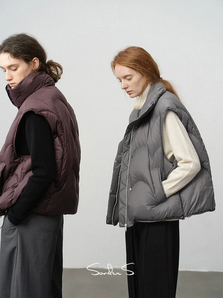 Curved-Quilt Down Vest