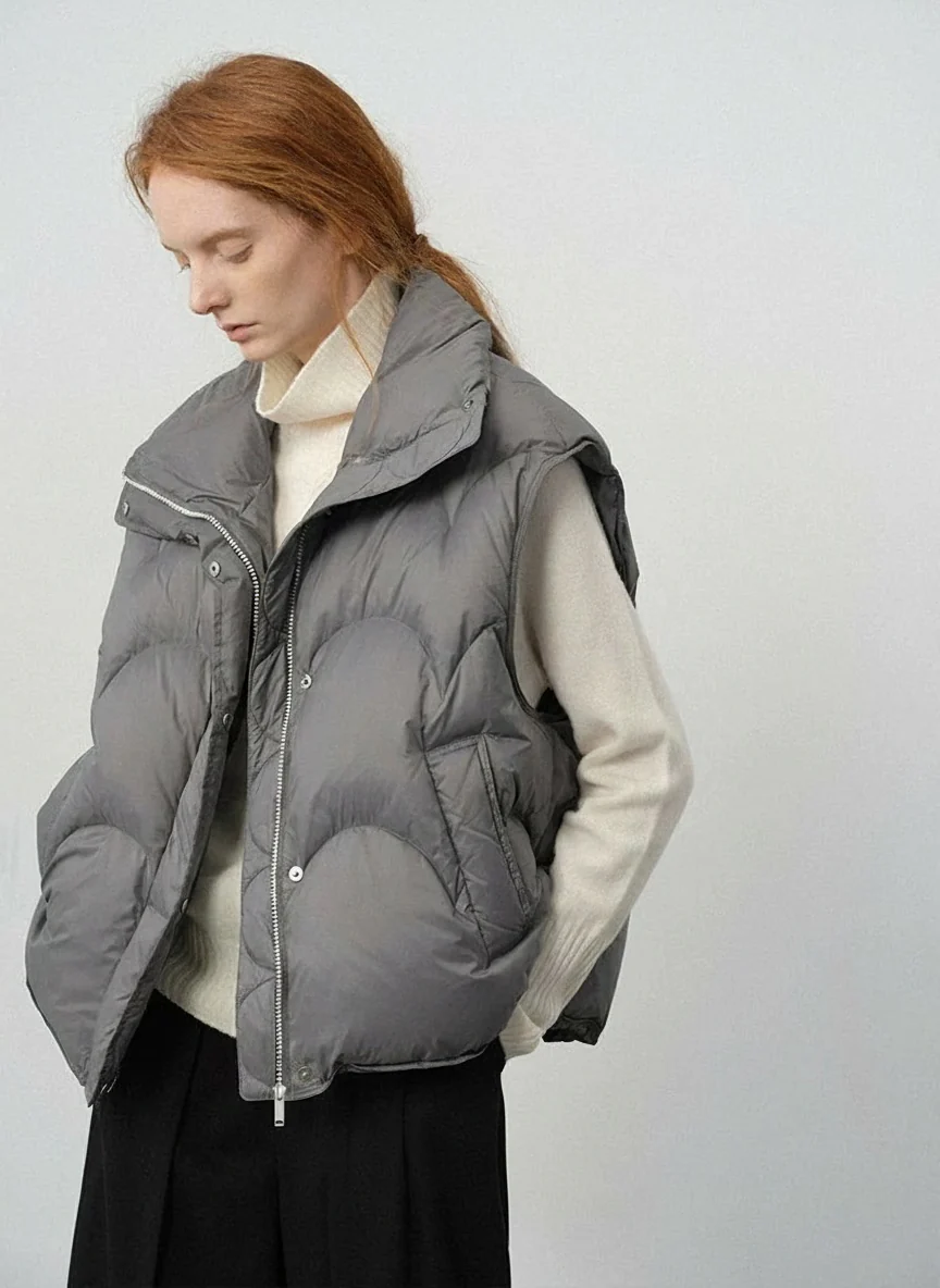 Curved-Quilt Down Vest - Image 6
