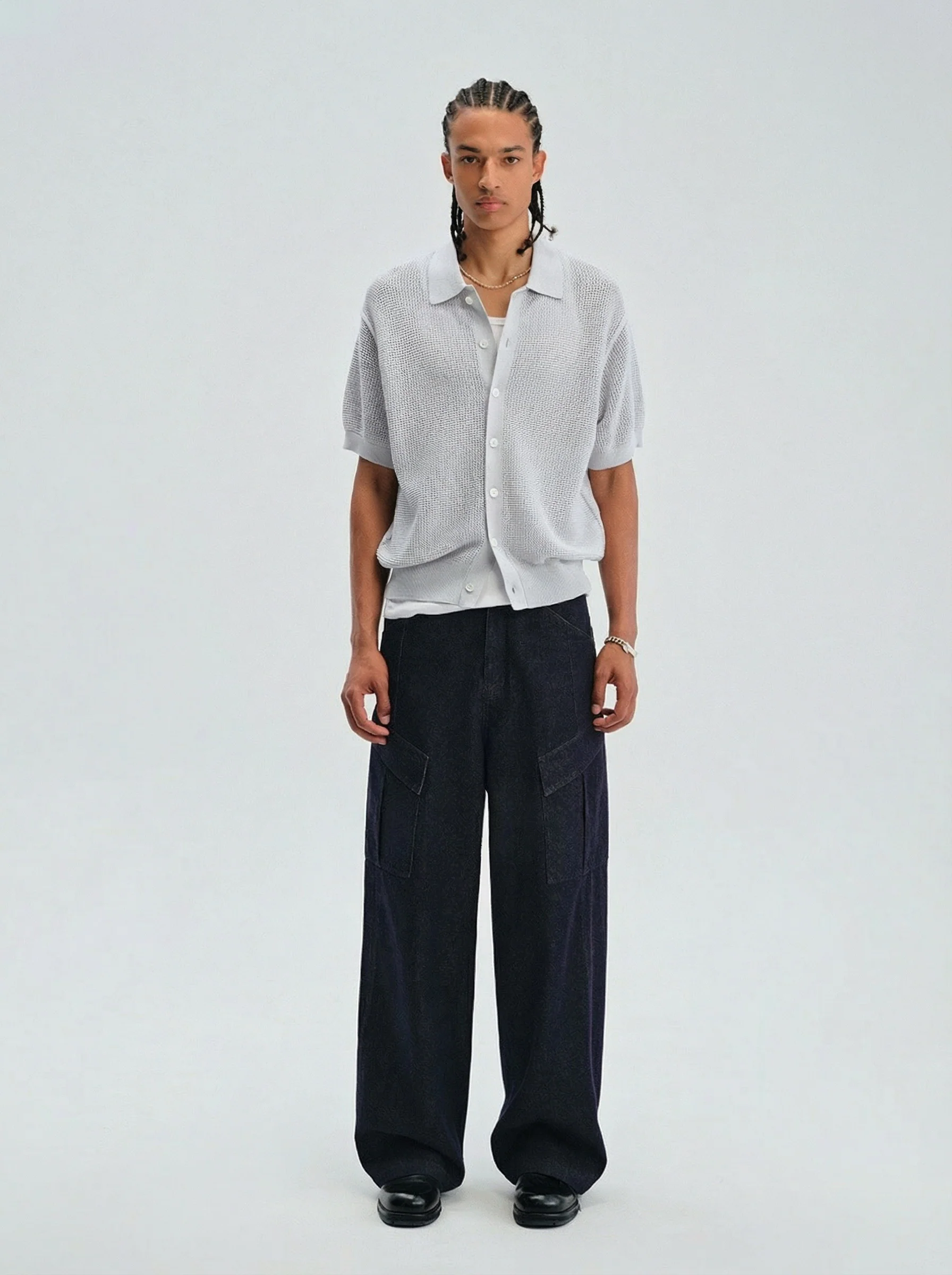 Curved Seam Wide-Leg Cargo Pants - Image 2