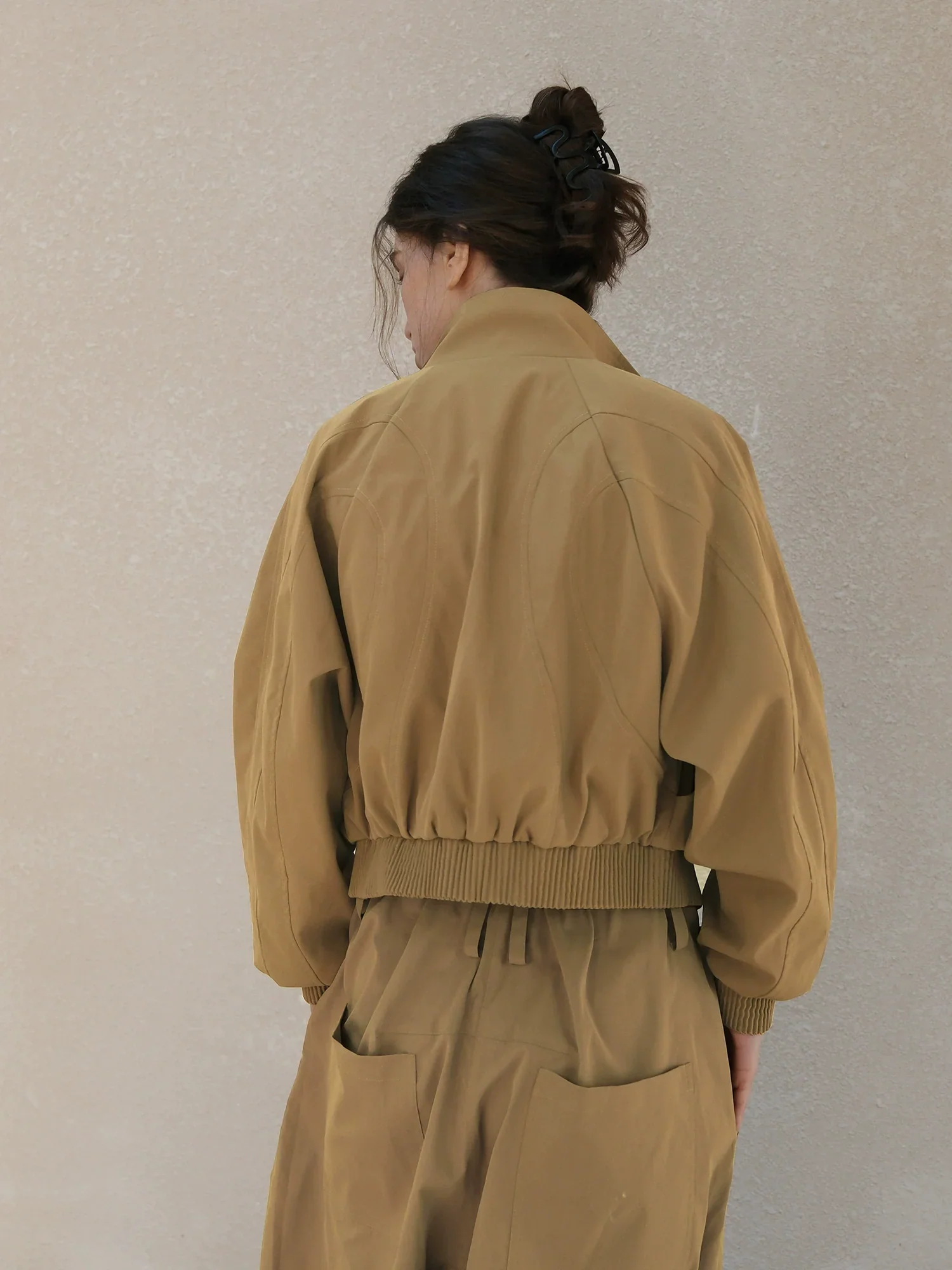 Curved Stitch Cropped Bomber Jacket - Image 4