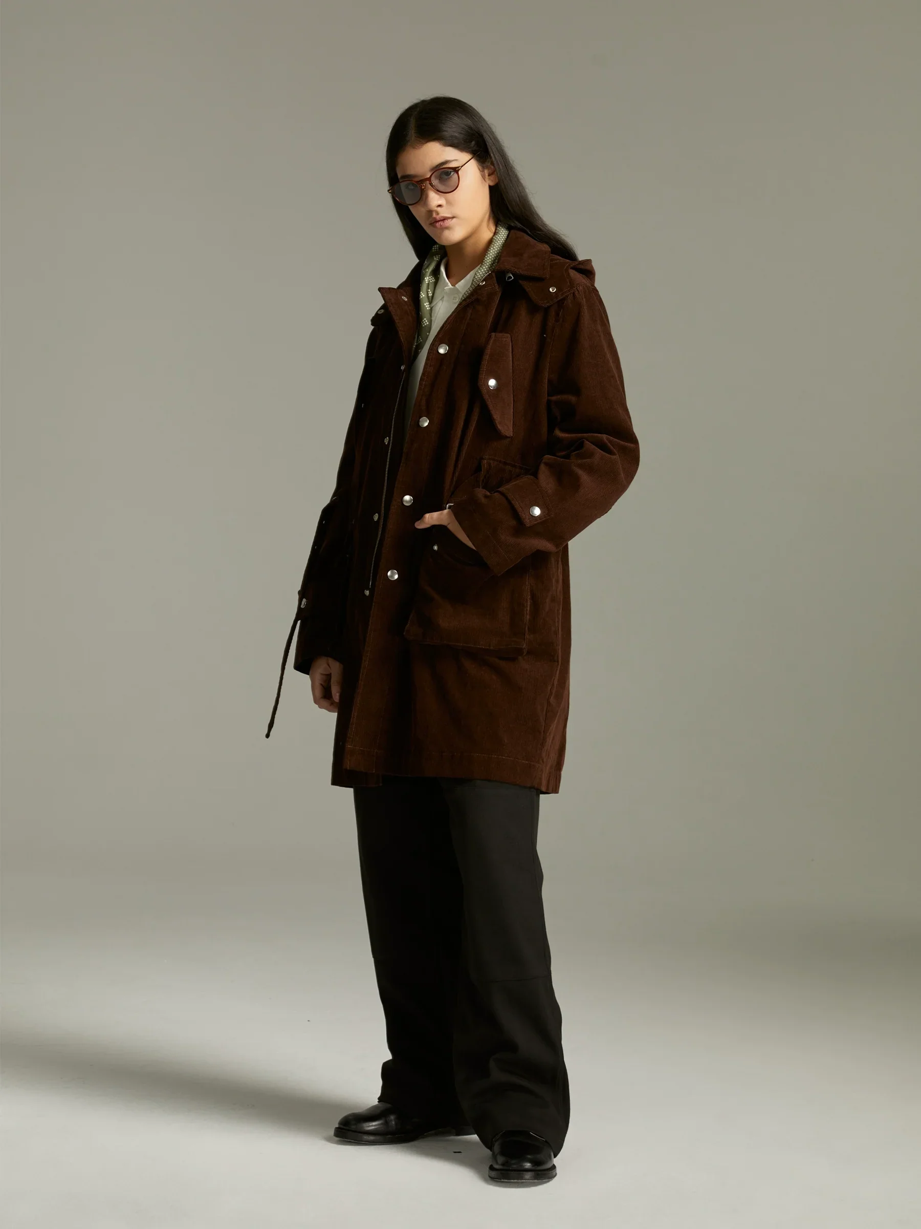Custom-Dyed Corduroy Mid-Length Coat - Image 2