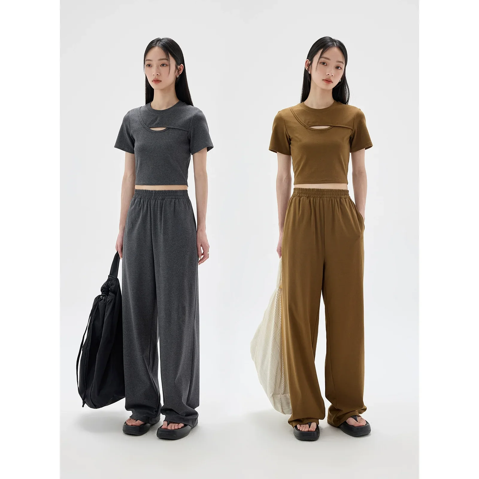 Cut-Out Crop Top & Wide-Leg Pants Set - Image 2