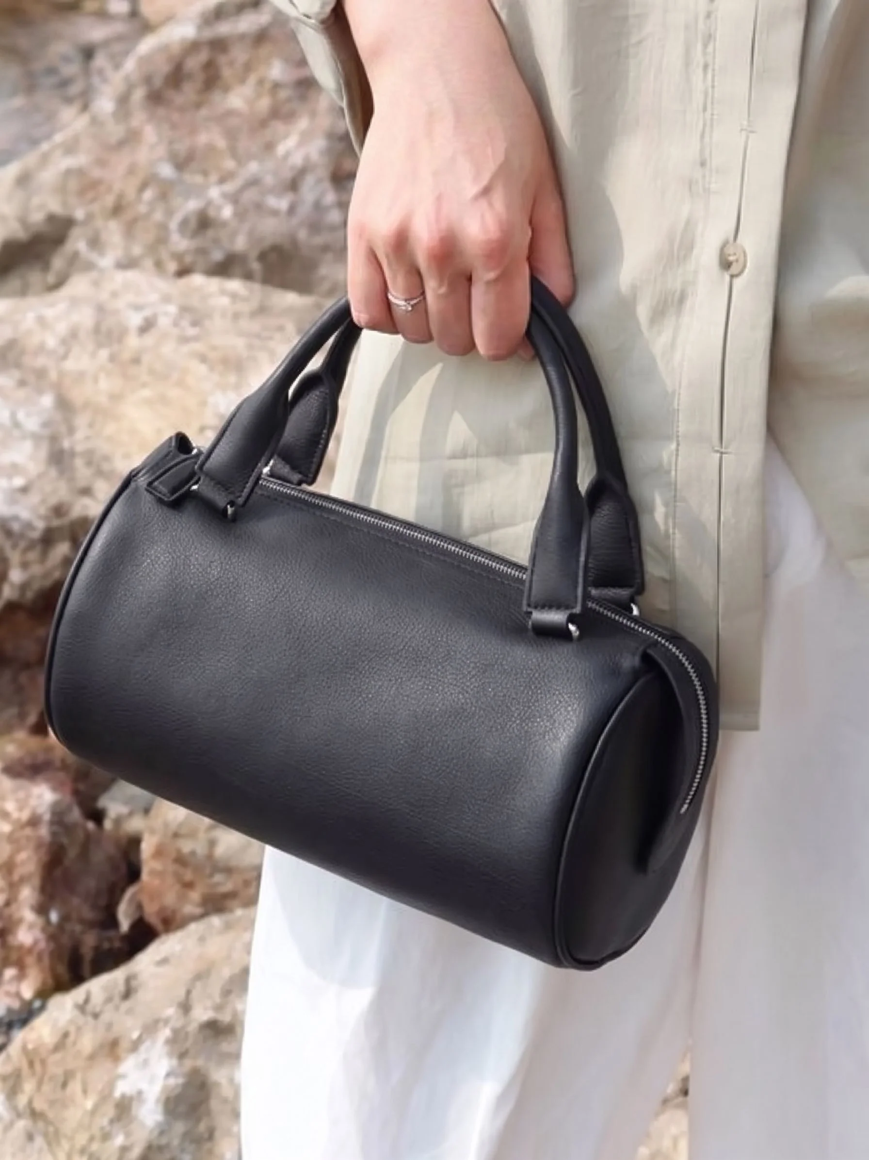 Cylindrical Handle Bag in Top Grain Leather