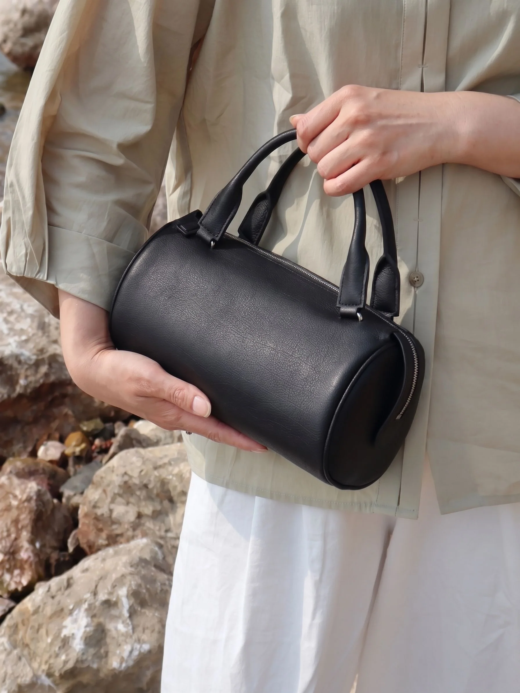 Cylindrical Handle Bag in Top Grain Leather - Image 2