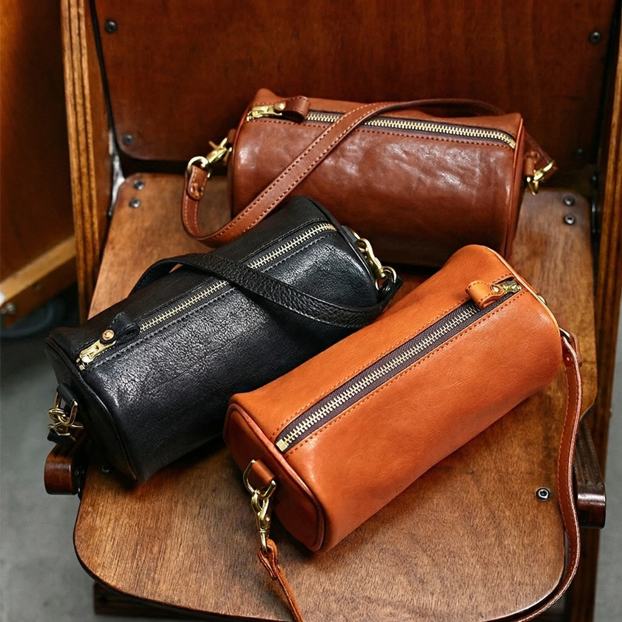 Cylindrical Leather Bag - Image 3