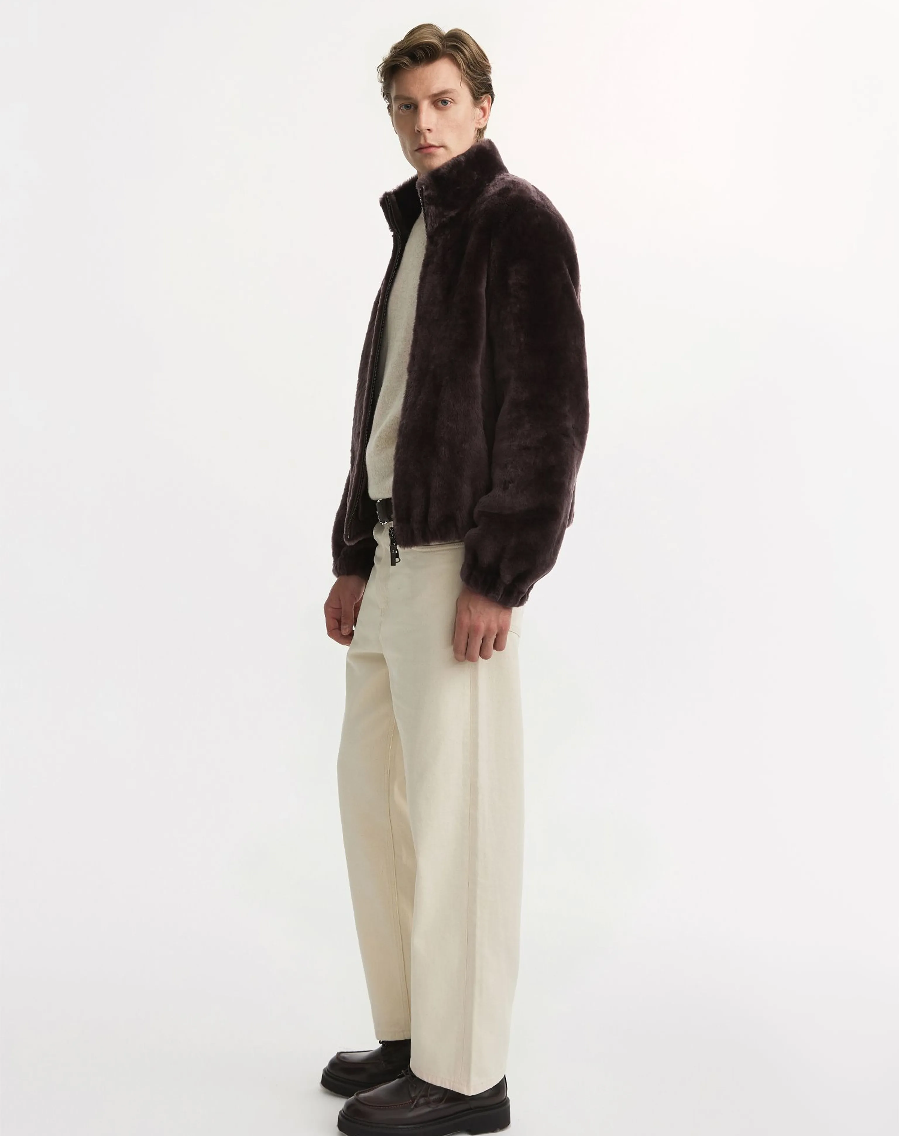 Dark Brown Faux-Fur Stand-Collar Bomber - Image 2