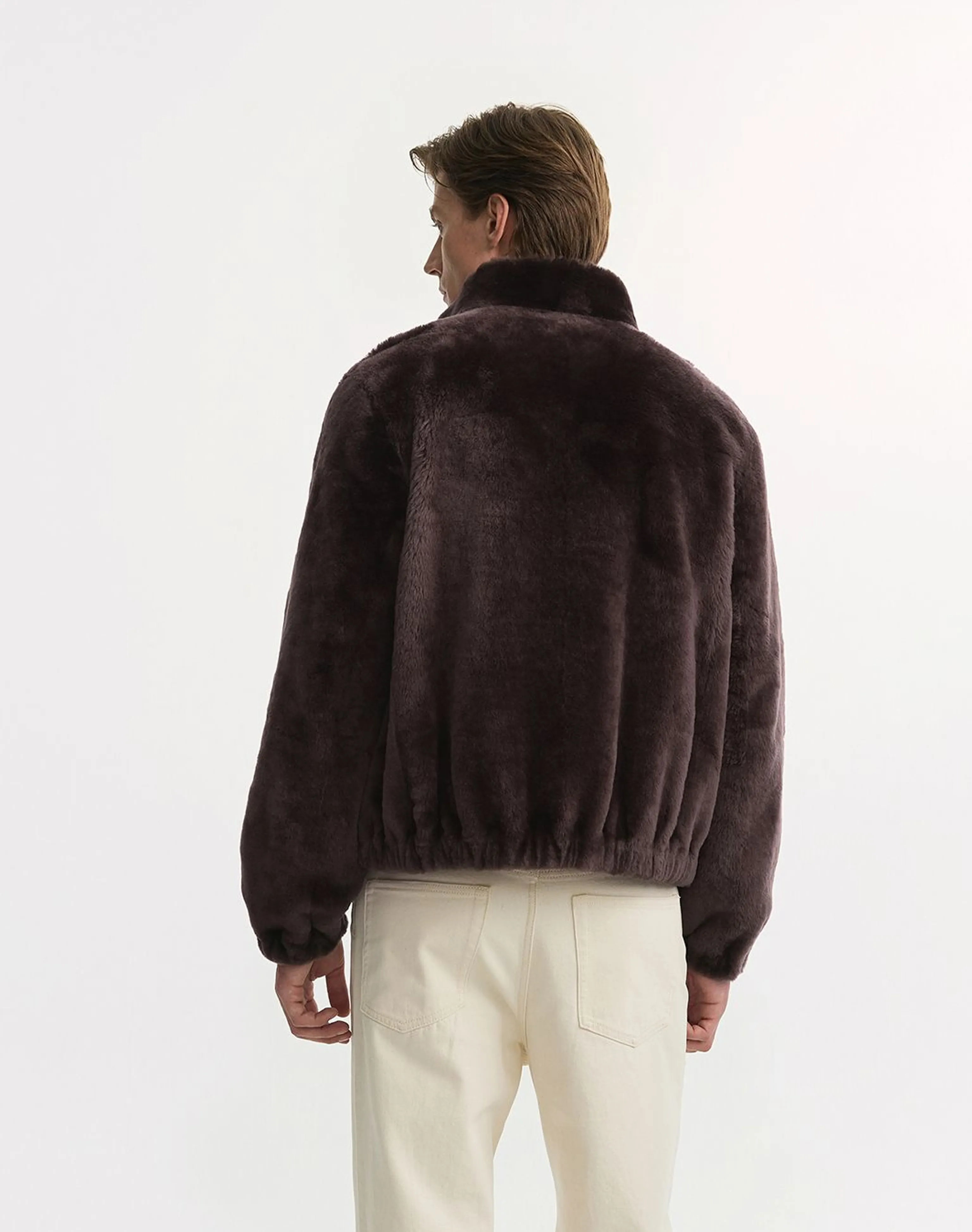 Dark Brown Faux-Fur Stand-Collar Bomber - Image 3