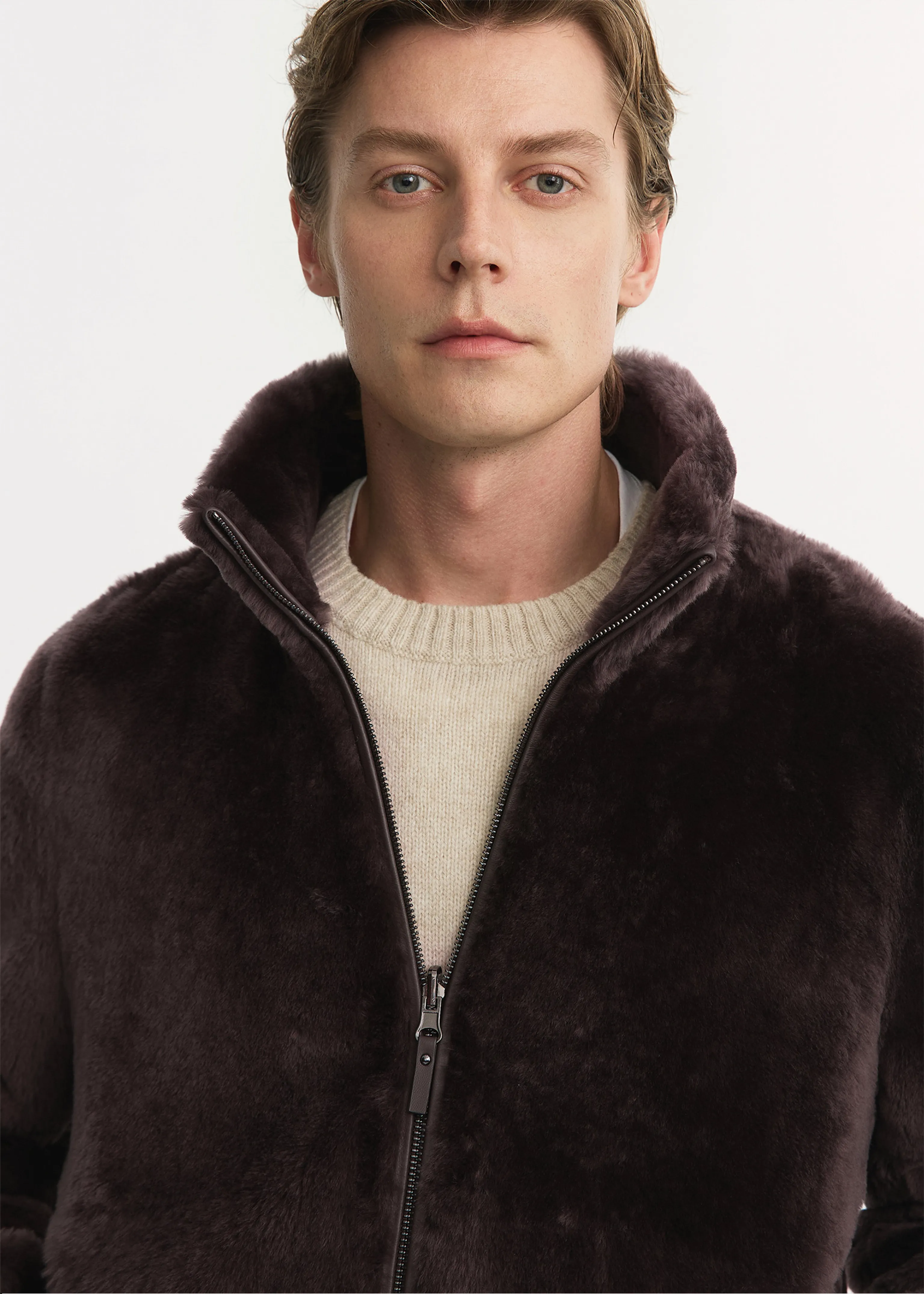 Dark Brown Faux-Fur Stand-Collar Bomber - Image 4