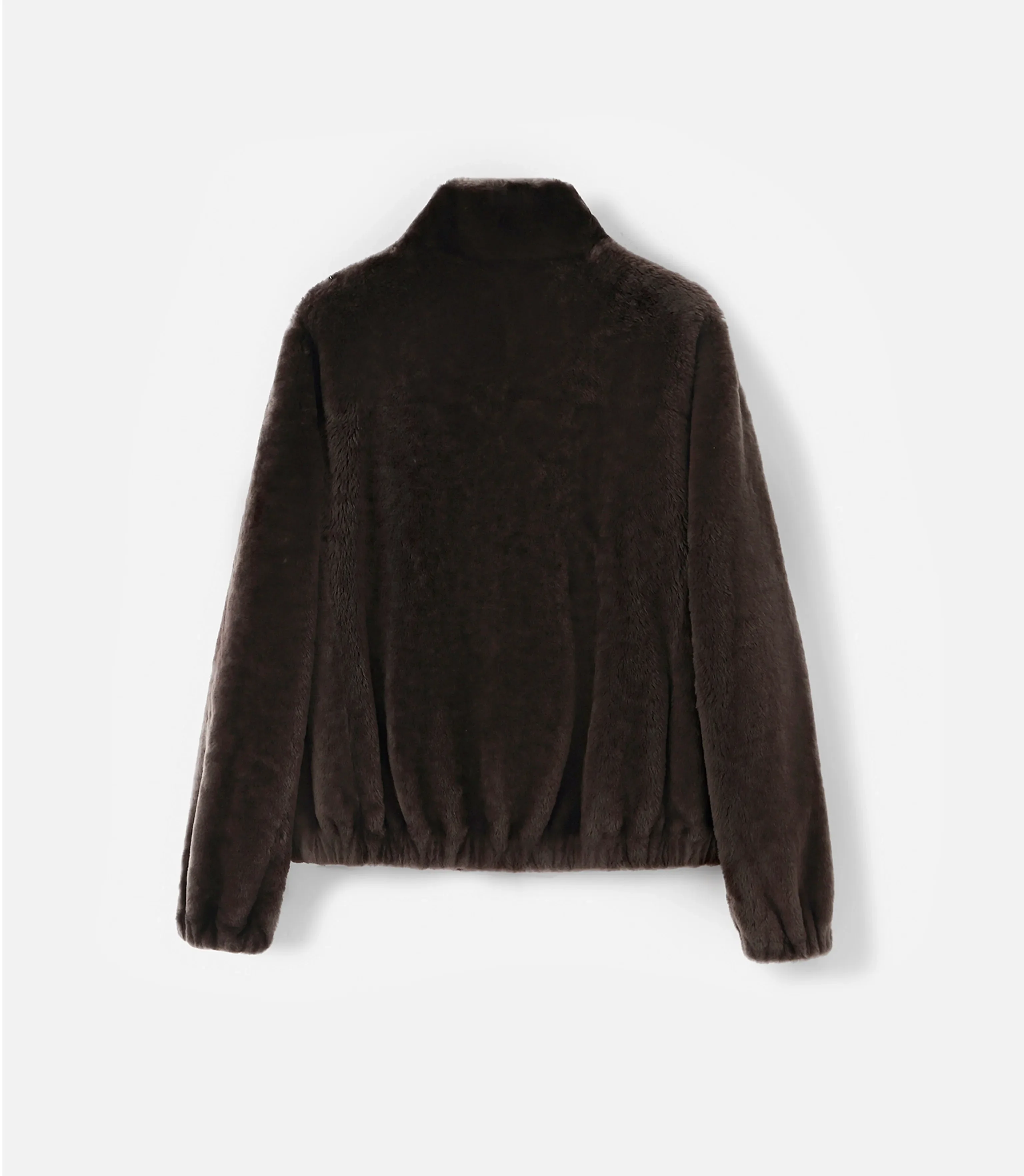 Dark Brown Faux-Fur Stand-Collar Bomber - Image 6